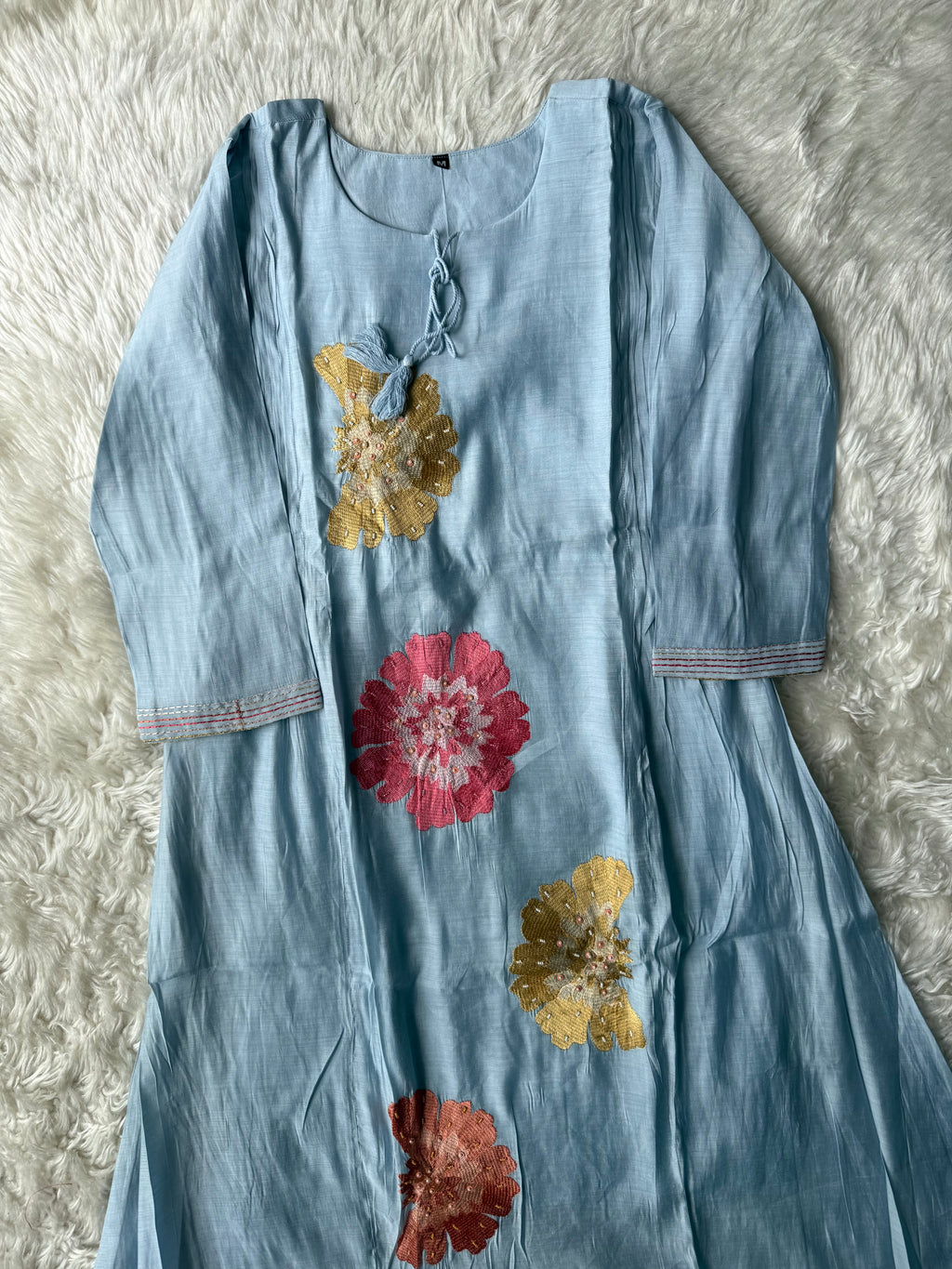 Mul Chanderi Kurti Pant Dupatta Set