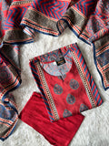 Pure Muslin Silk Kurti Pant Dupatta Set