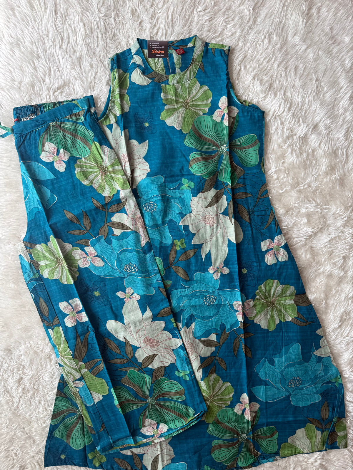 Slub Cotton Sleeveless Kurti Pant Set