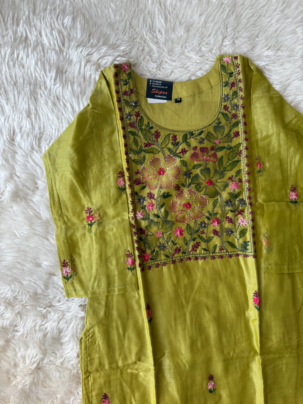 Pure Chanderi Silk Kurti Pant Dupatta Set