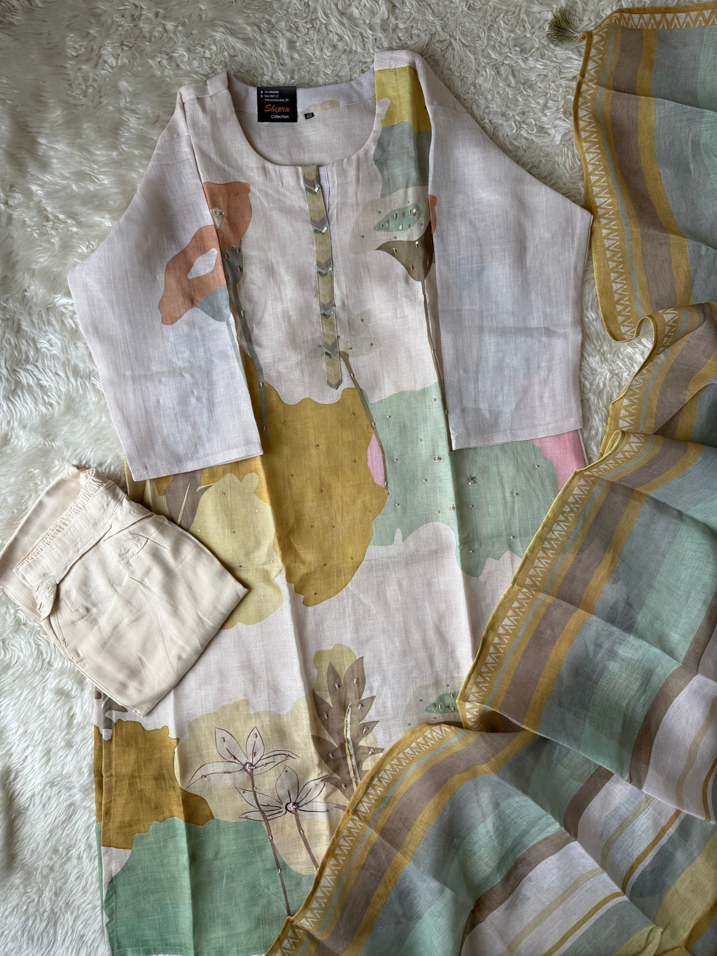 “Plus Size” Linen Kurti Pant Dupatta Set