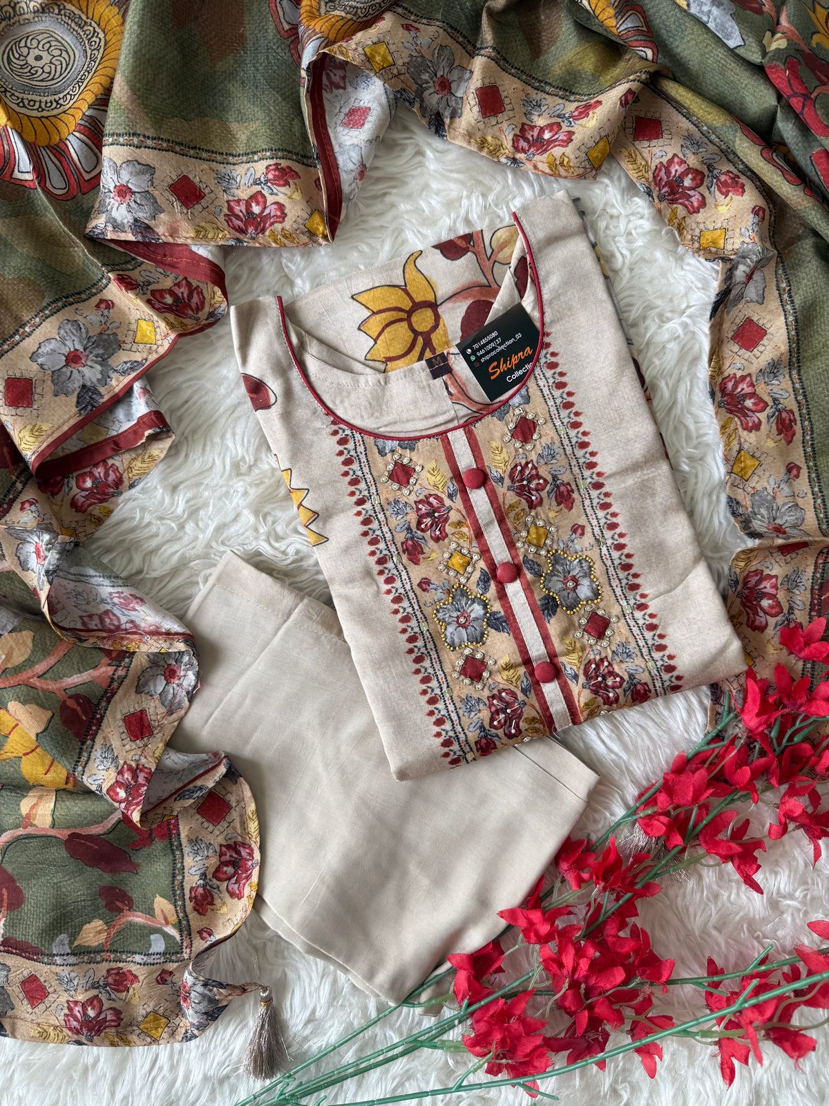 Crepe Silk Kurti Pant Dupatta Set