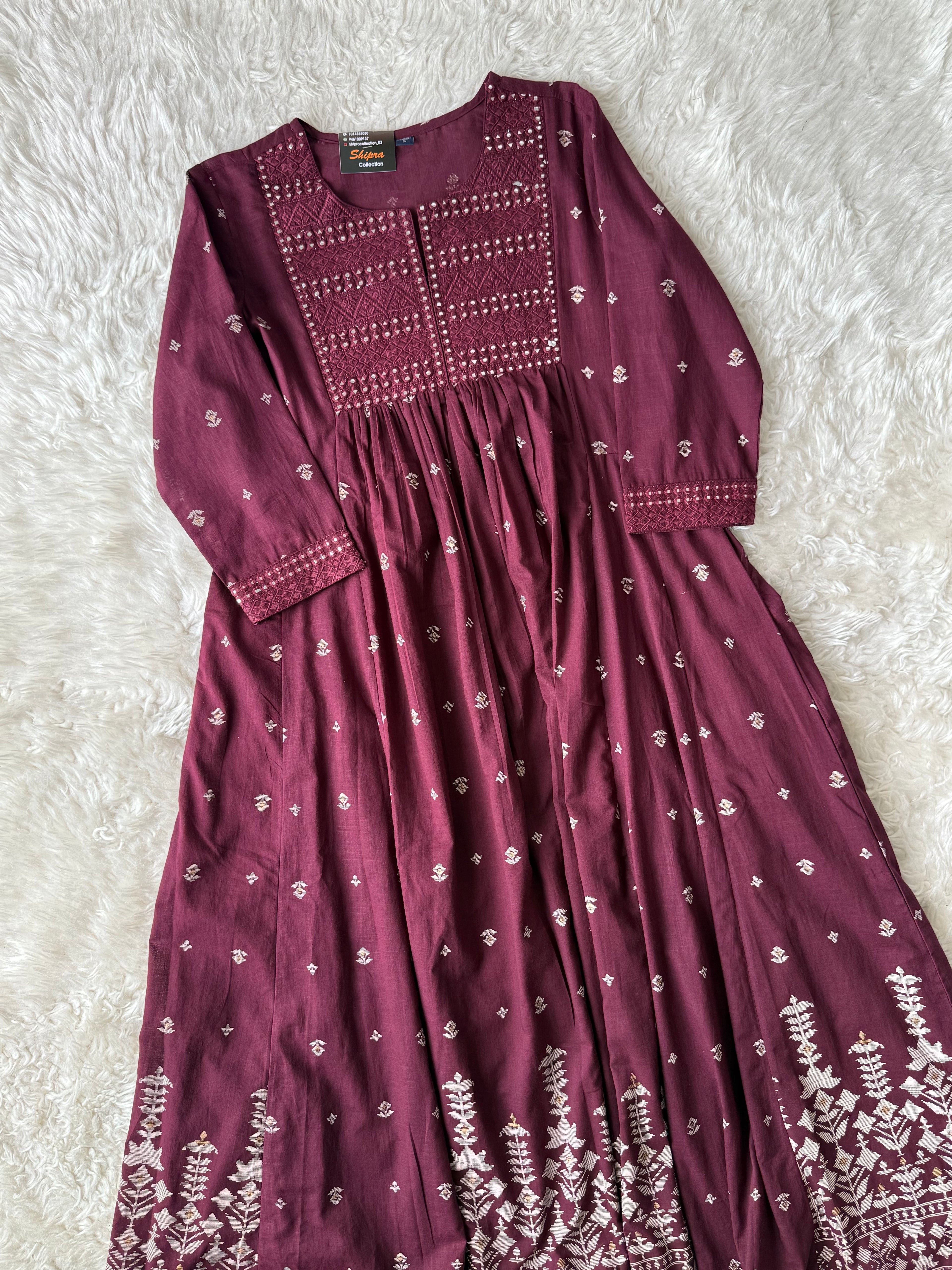 Premium Cotton ANARKALI Kurti Pant Dupatta Set