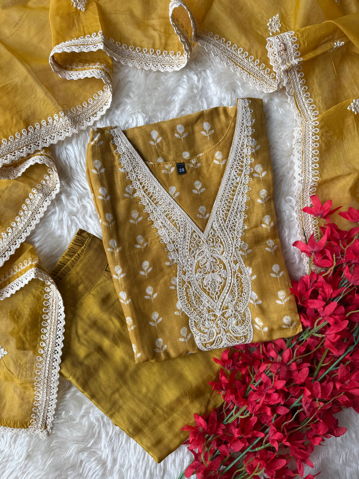 Pure Muslin Silk Kurti Pant Dupatta Set