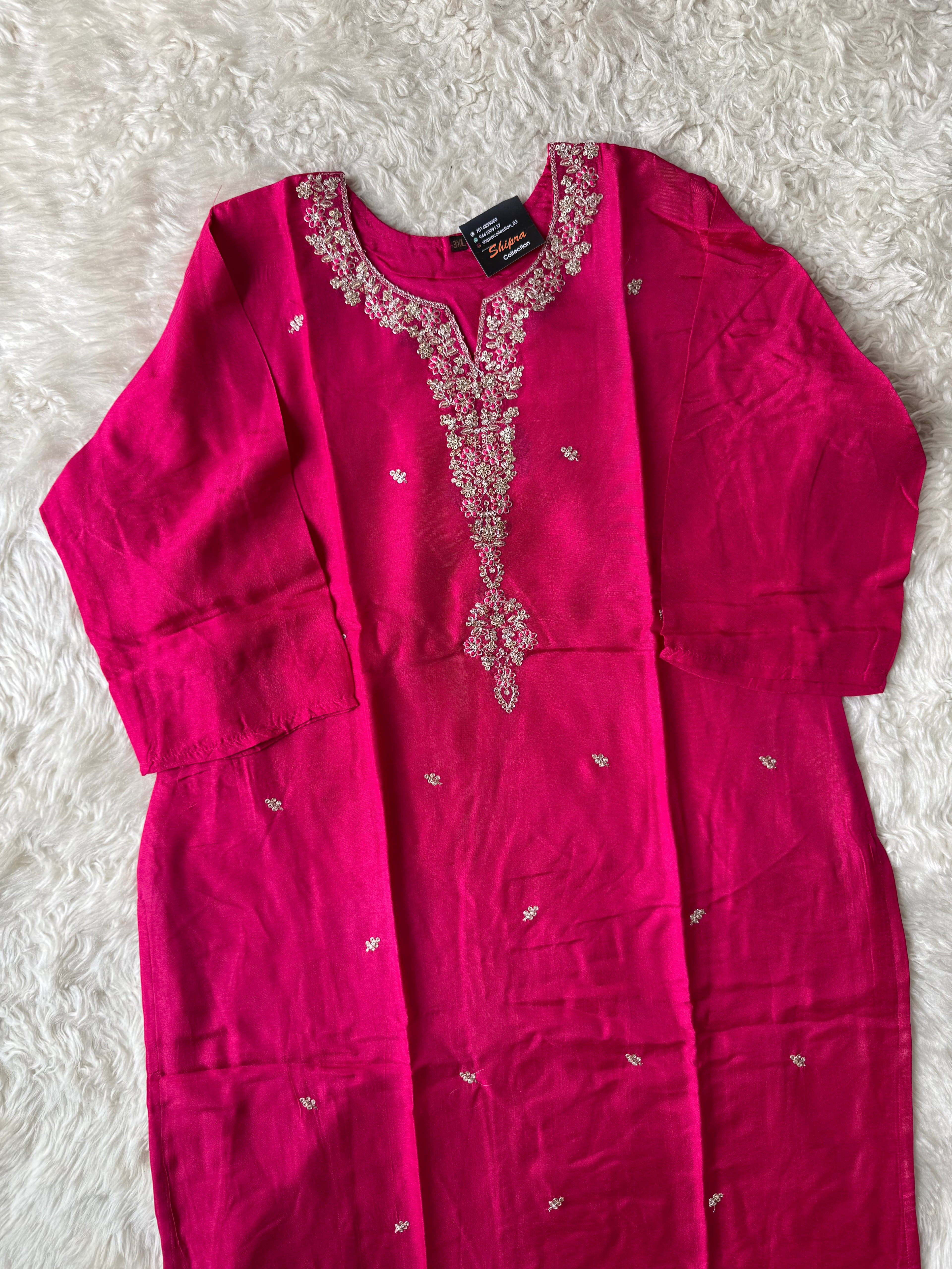 “Plus Size” Russian Silk Kurti Plazo Dupatta Set