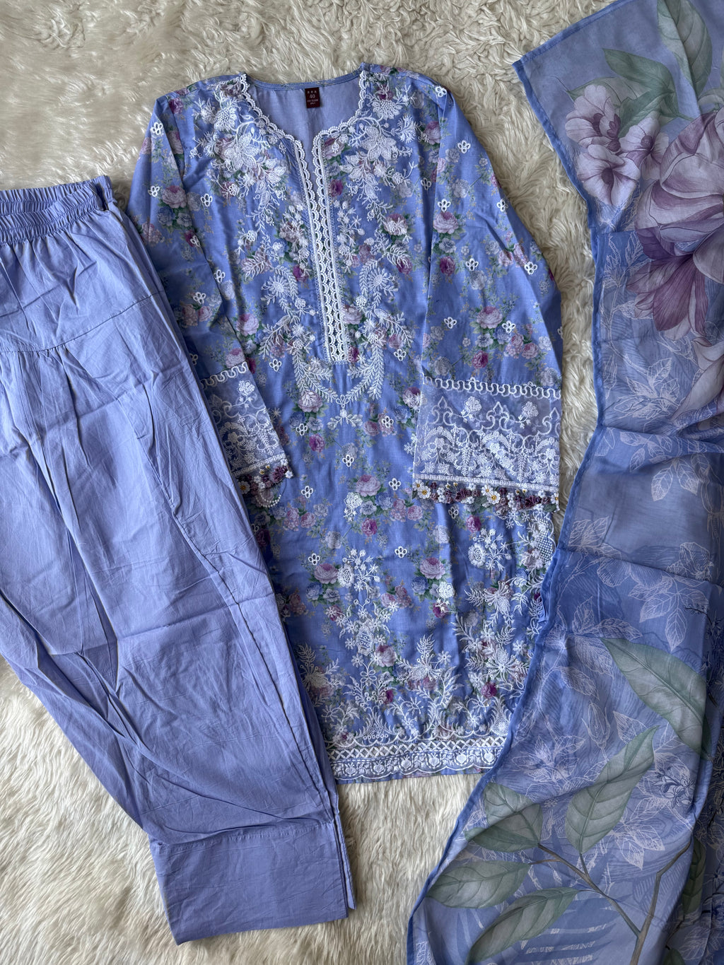 Mul Cotton Thread Work Farshi Salwar Set