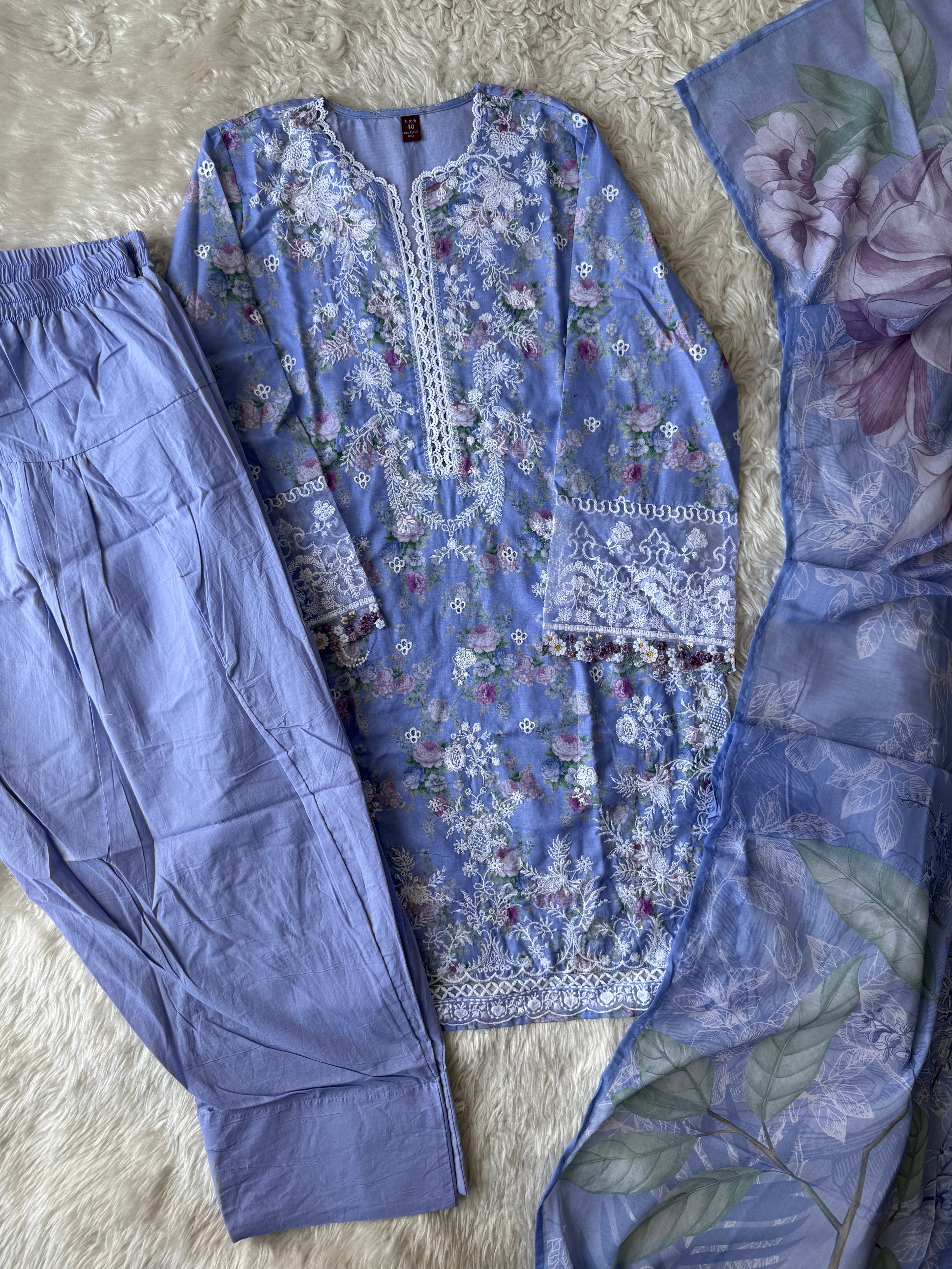 Mul Cotton Thread Work Farshi Salwar Set