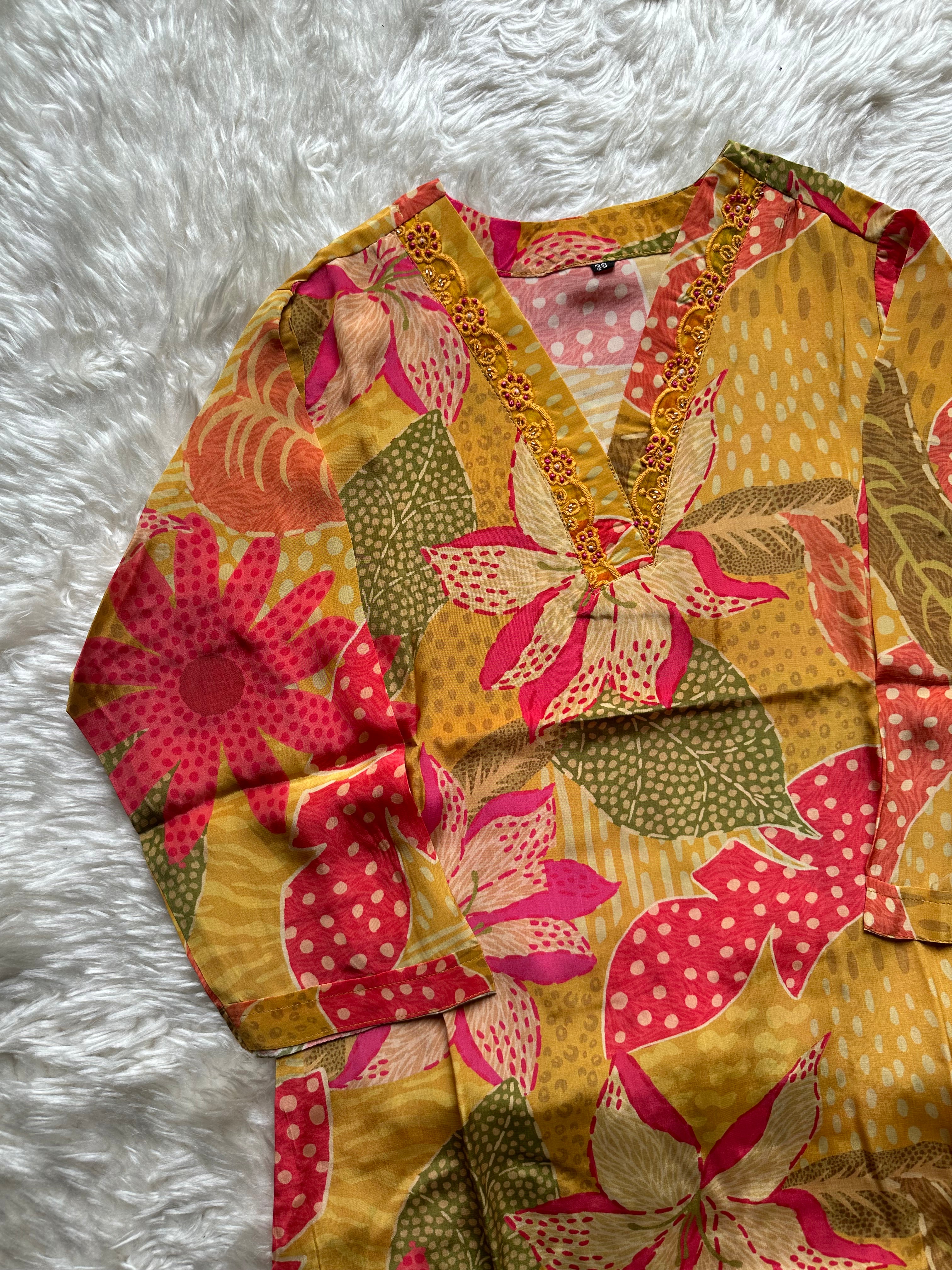 Crepe Silk Kurti Pant Set