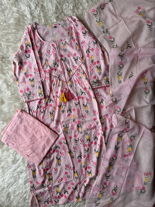Budget Friendly A-line Kurti Pant Dupatta Set