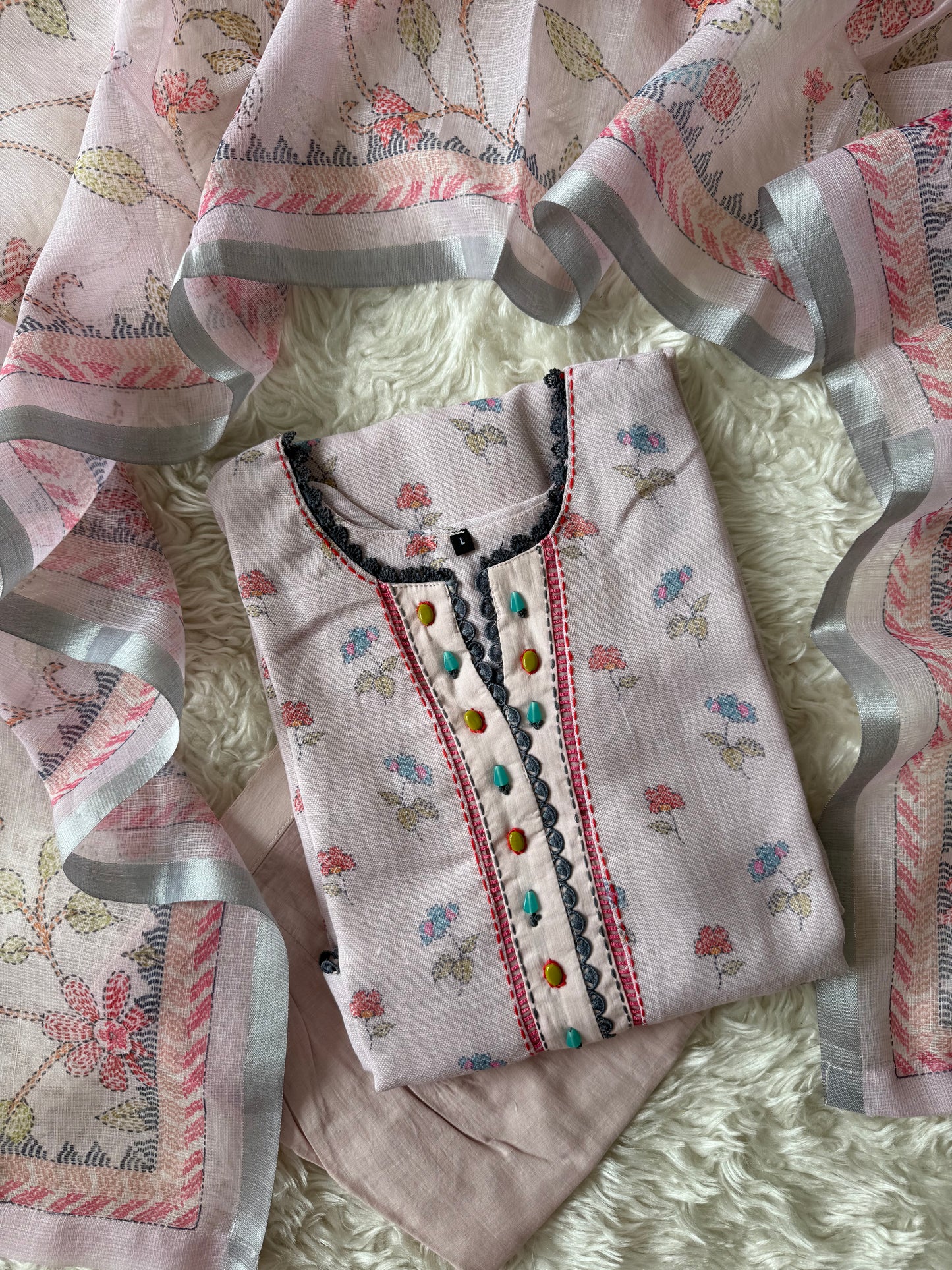 Linen Kurti Pant Dupatta Set