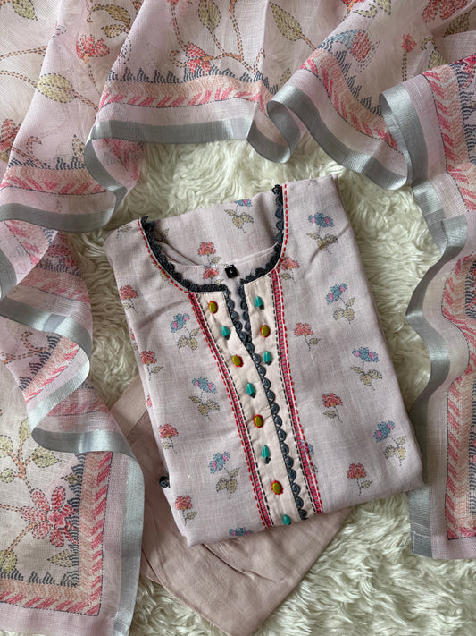 Linen Kurti Pant Dupatta Set