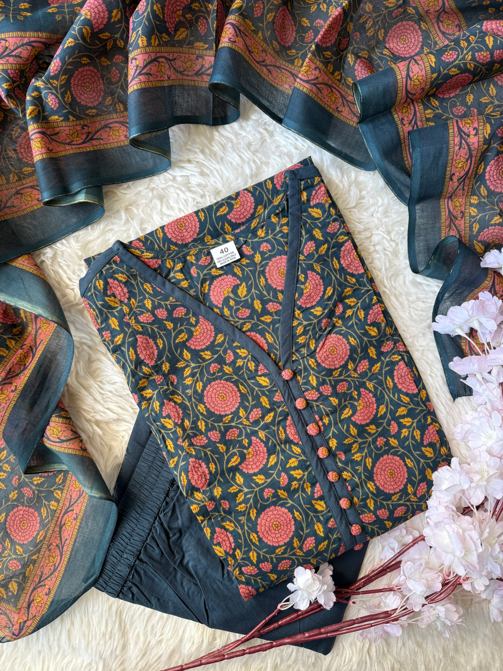Premium Cotton Aline Kurti Plazo Dupatta Set