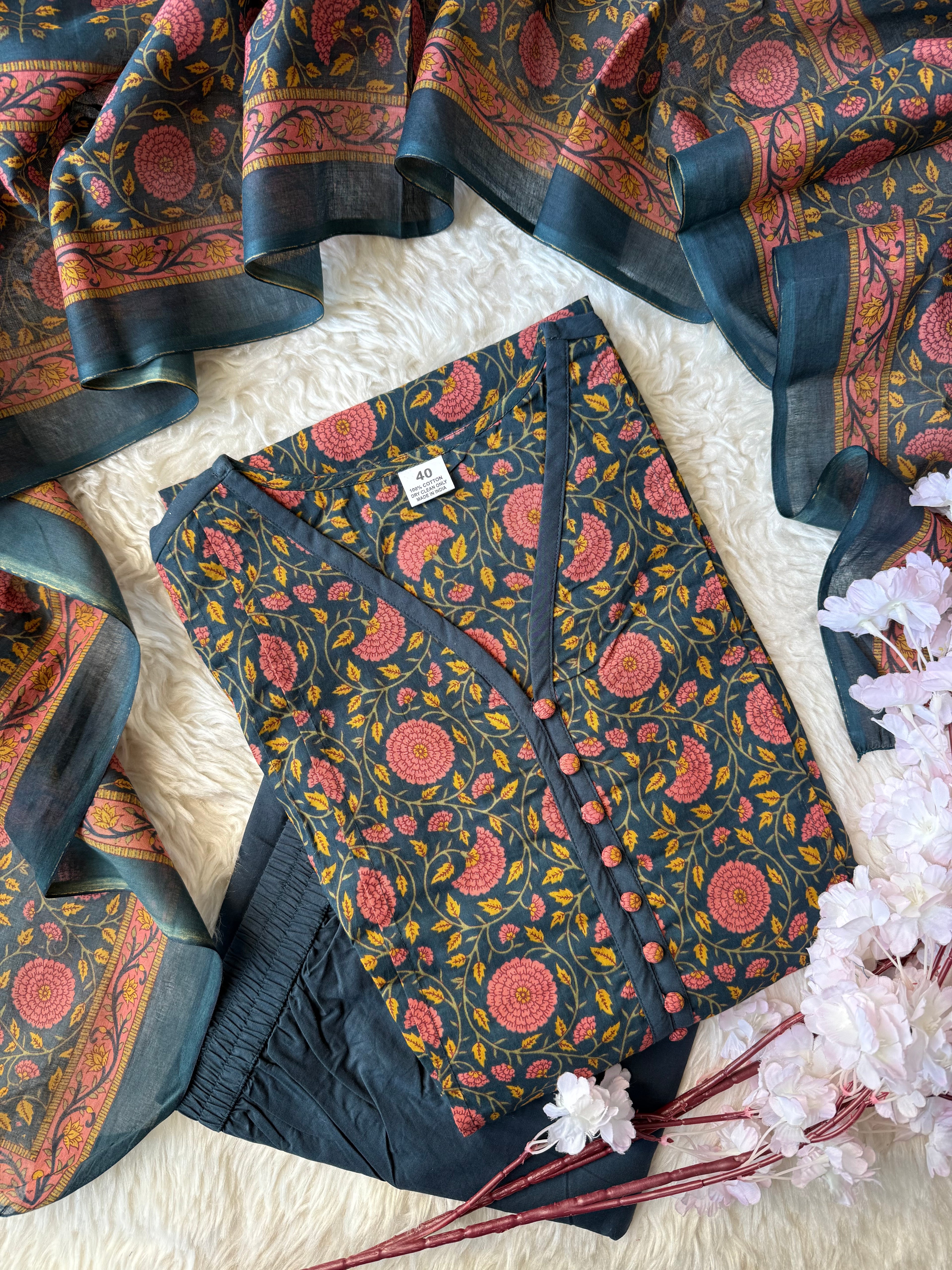 Premium Cotton Aline Kurti Plazo Dupatta Set