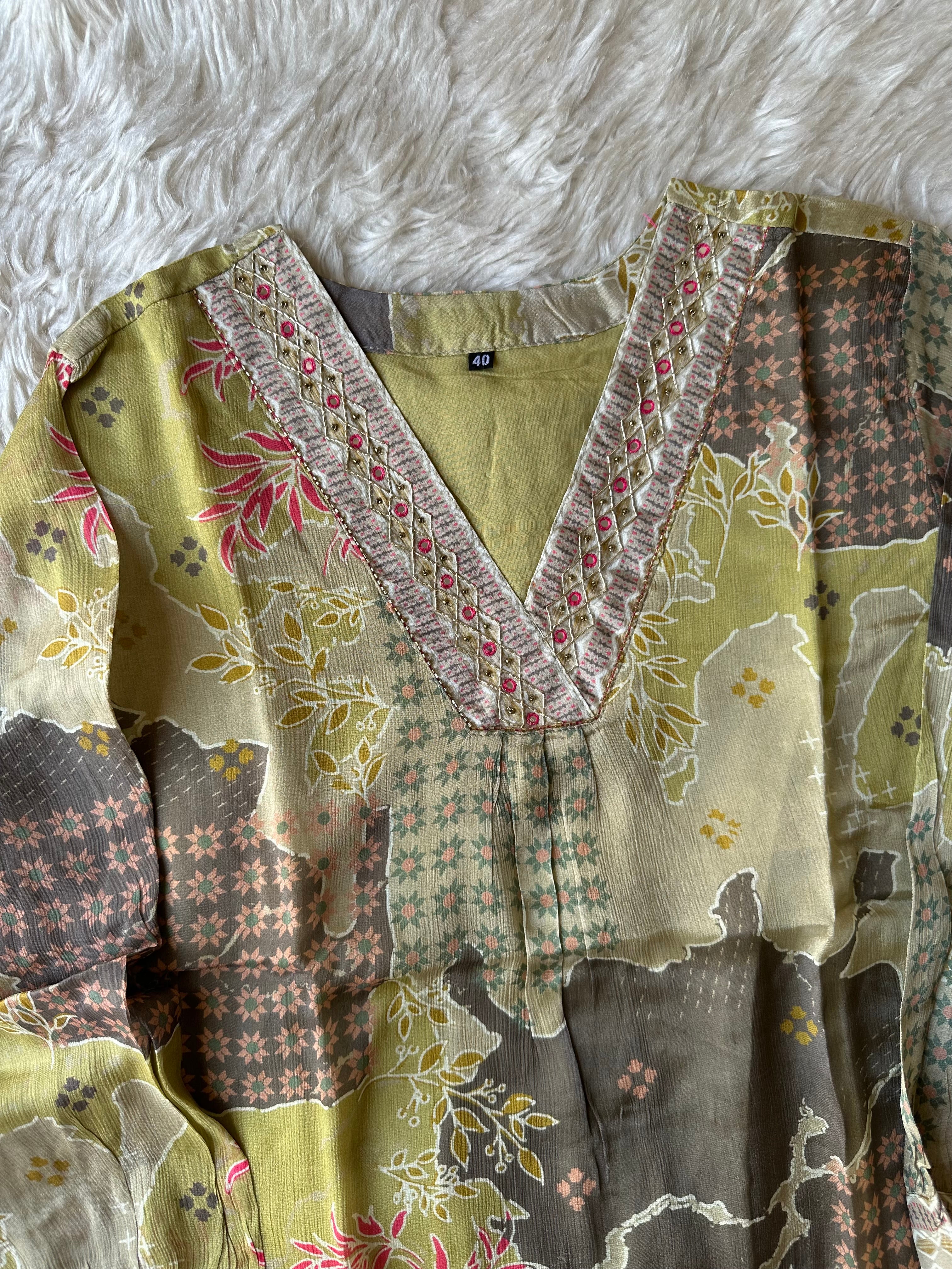 Chinon Kurti Afghani Pant Dupatta Set