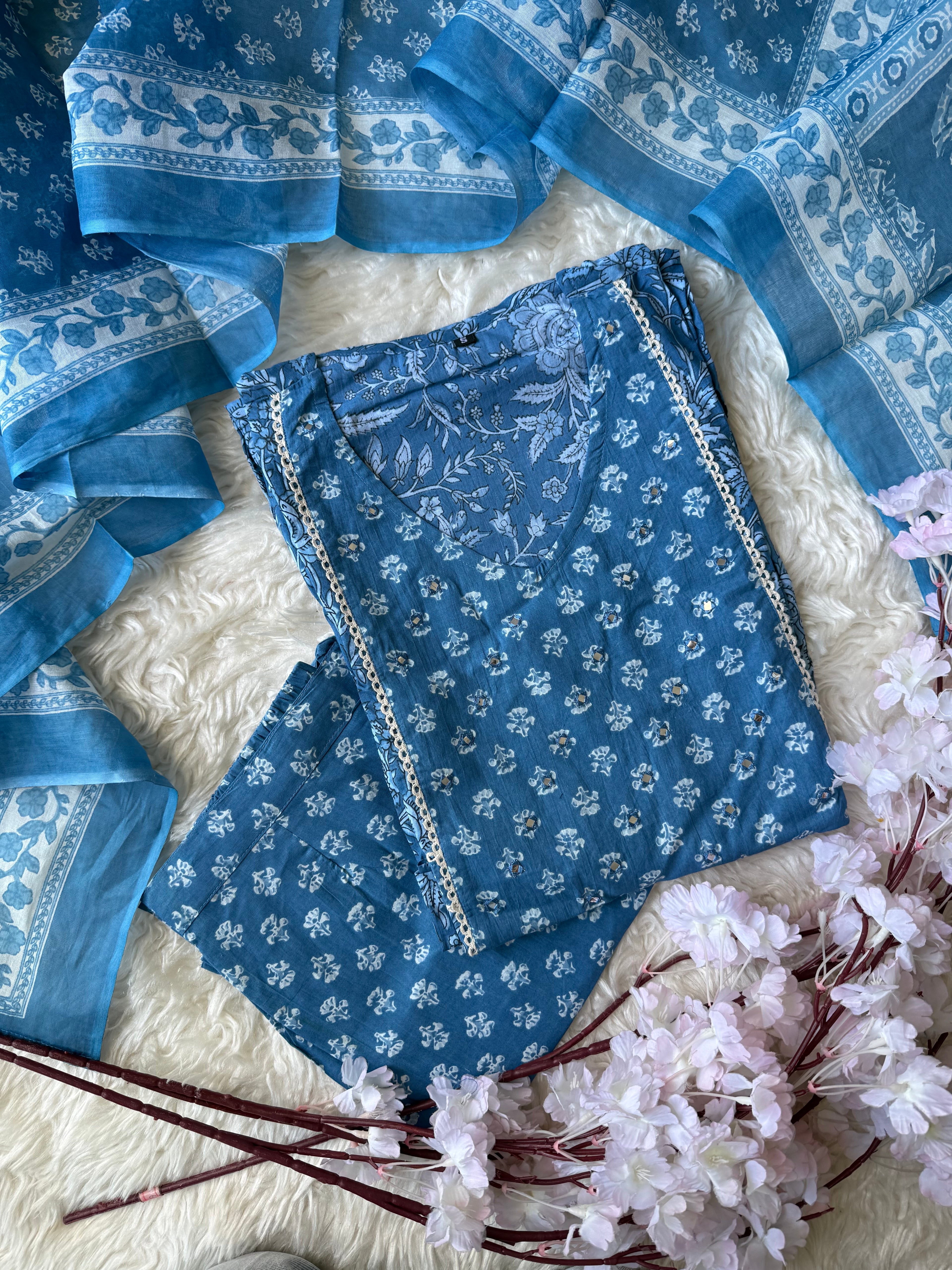 Pure Cotton Kurti Pant Dupatta Set