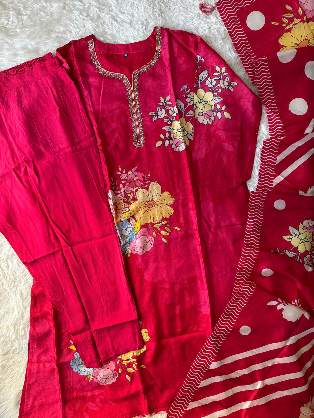 “Plus Size” Russian Silk Kurti Pant Dupatta Set