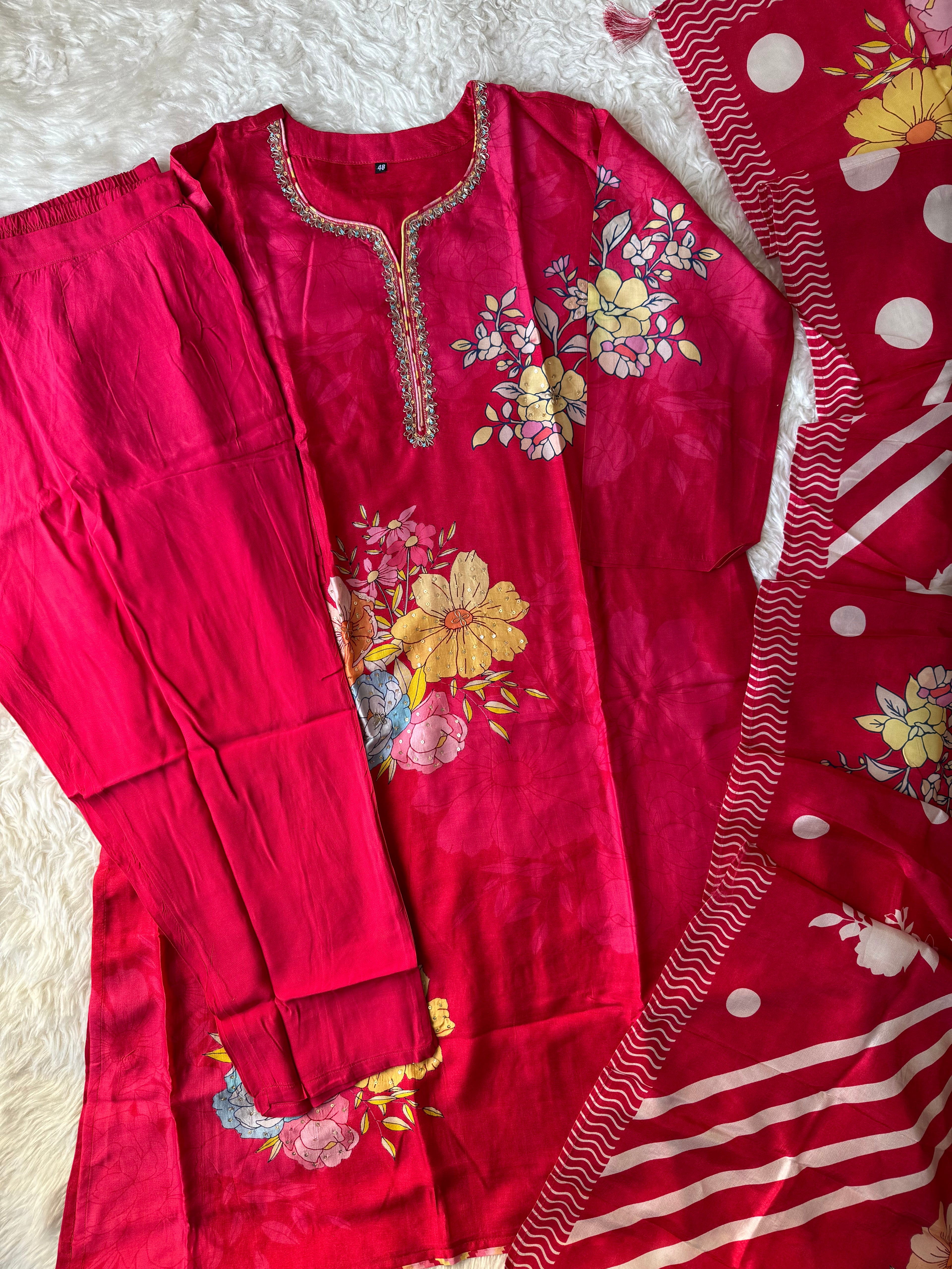 “Plus Size” Russian Silk Kurti Pant Dupatta Set