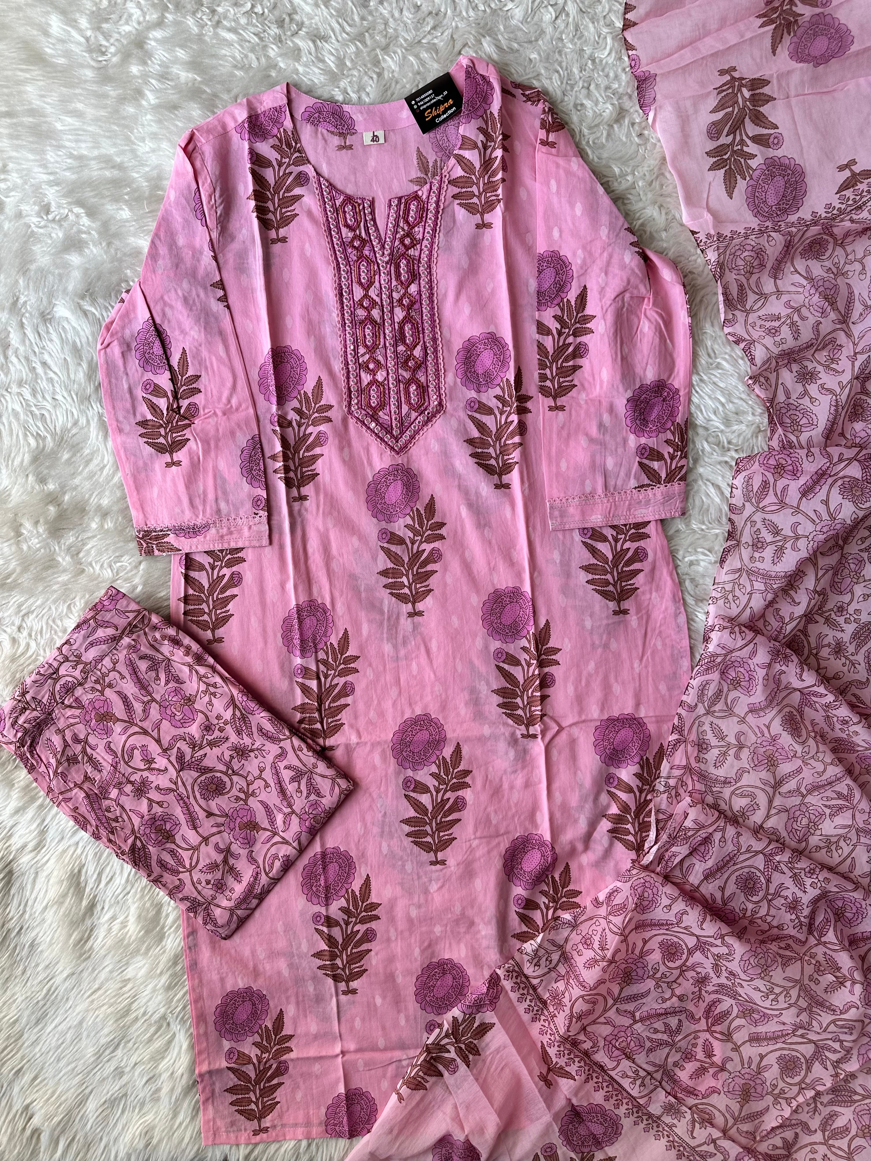 Premium Cotton Kurti Pant Dupatta Set