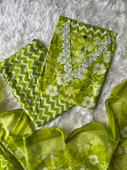 Pure Cotton Kurti Pant Dupatta Set