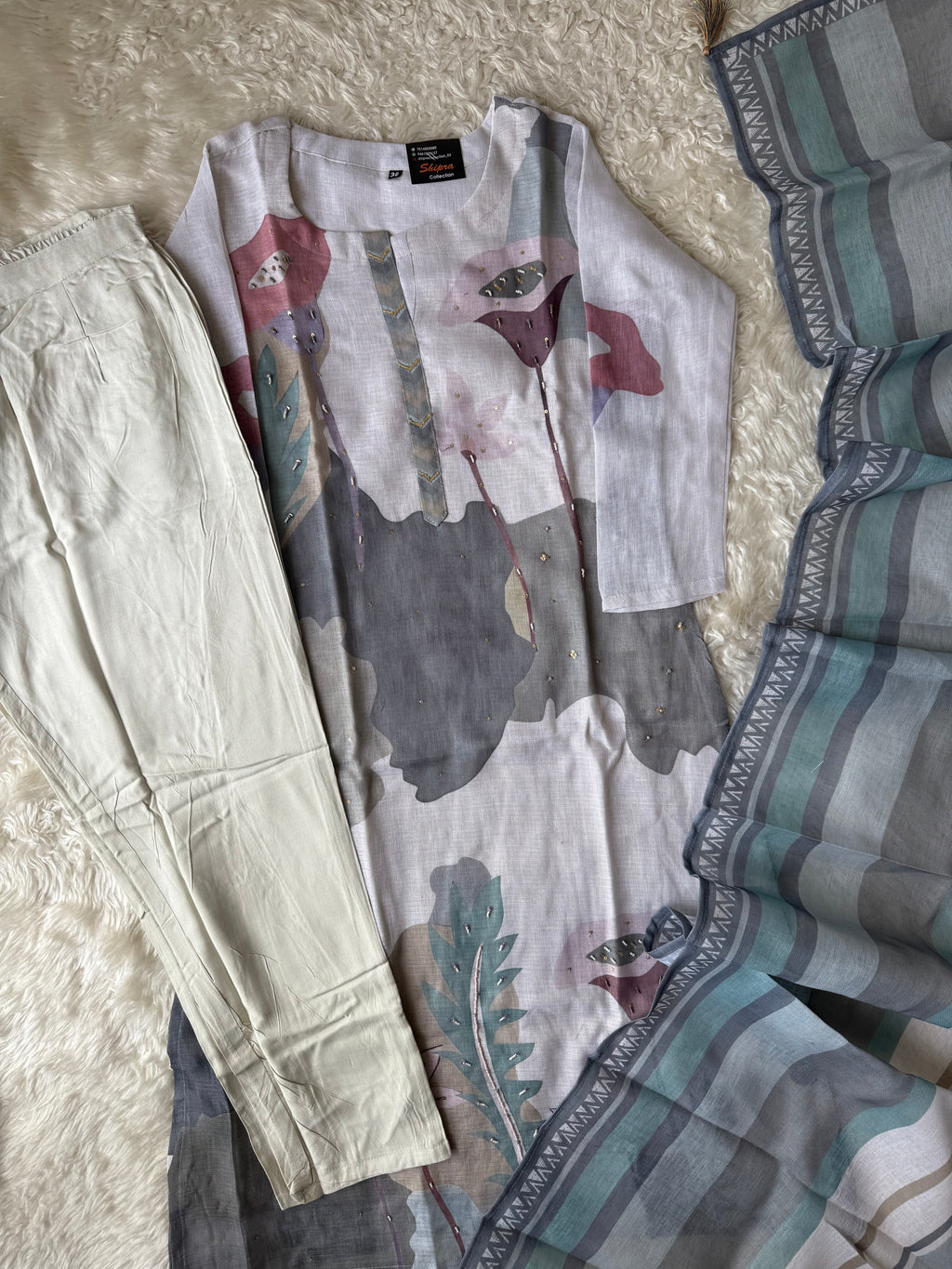 Linen Kurti Pant Dupatta Set