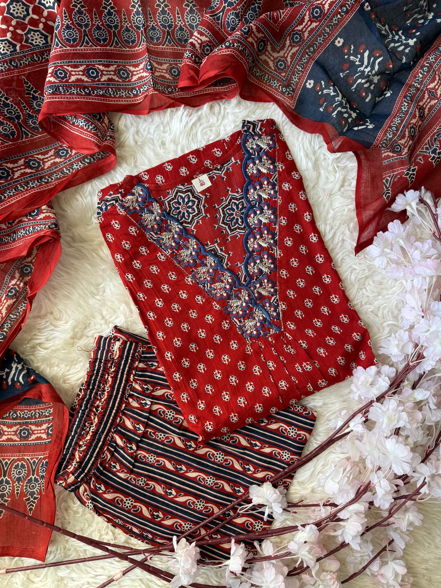 Pure Cotton Kurti Pant Dupatta Set