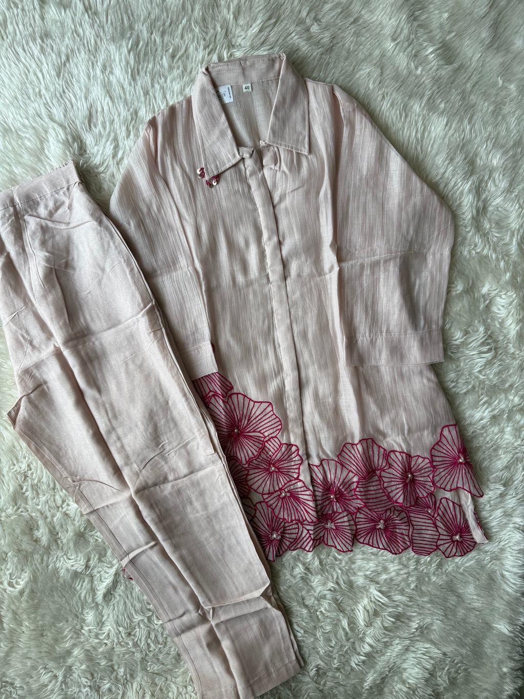 Mul Chanderi Thread work Co-ord Set