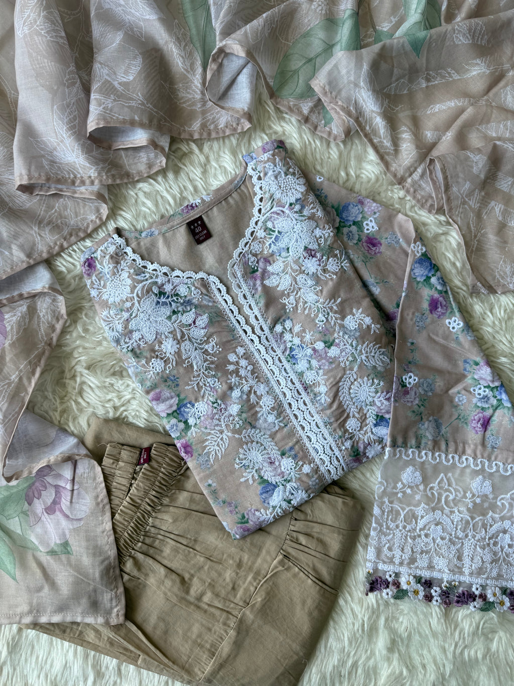 Mul Cotton Thread Work Farshi Salwar Set