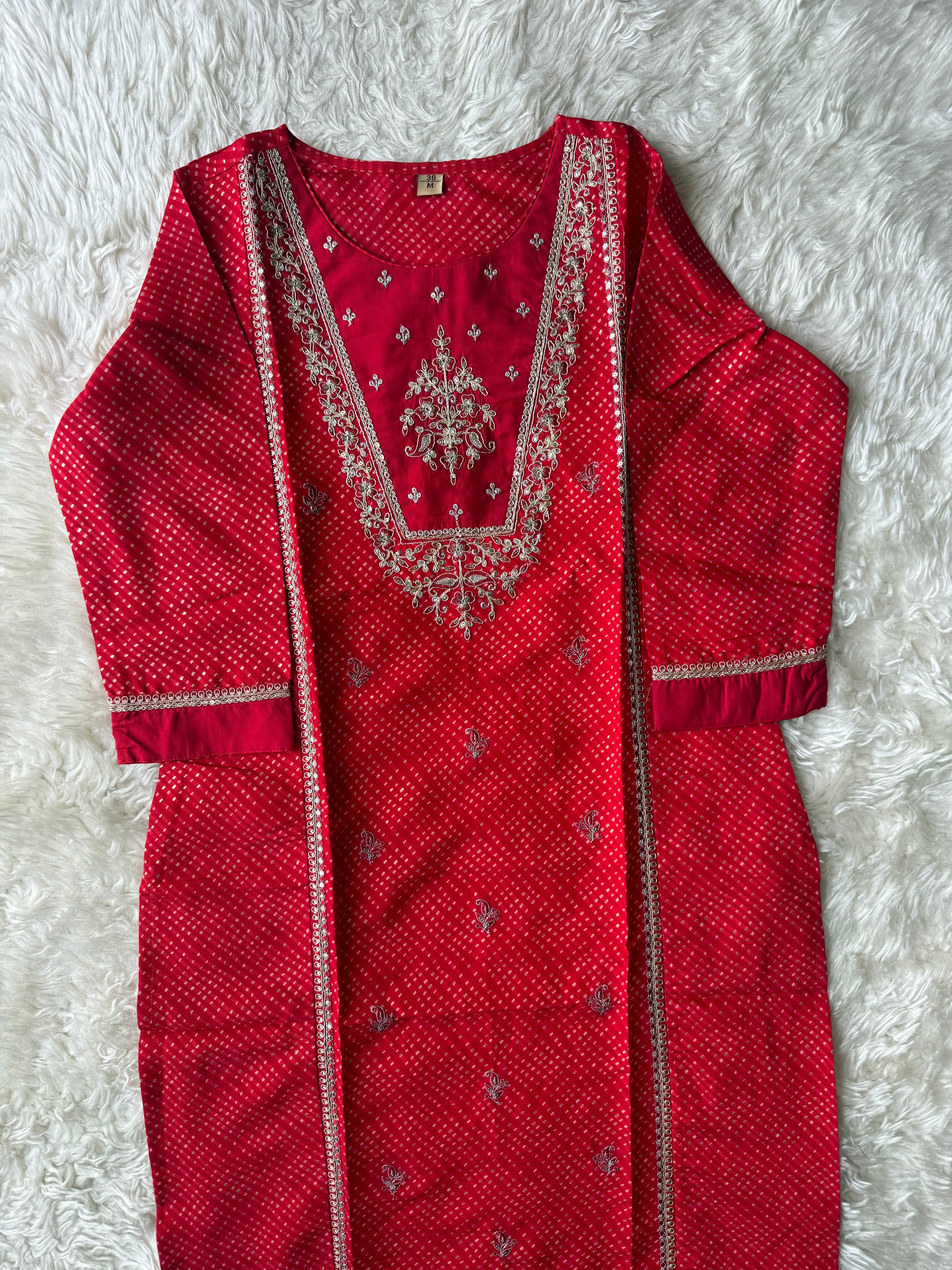 Pure Muslin Silk Kurti Pant Dupatta Set