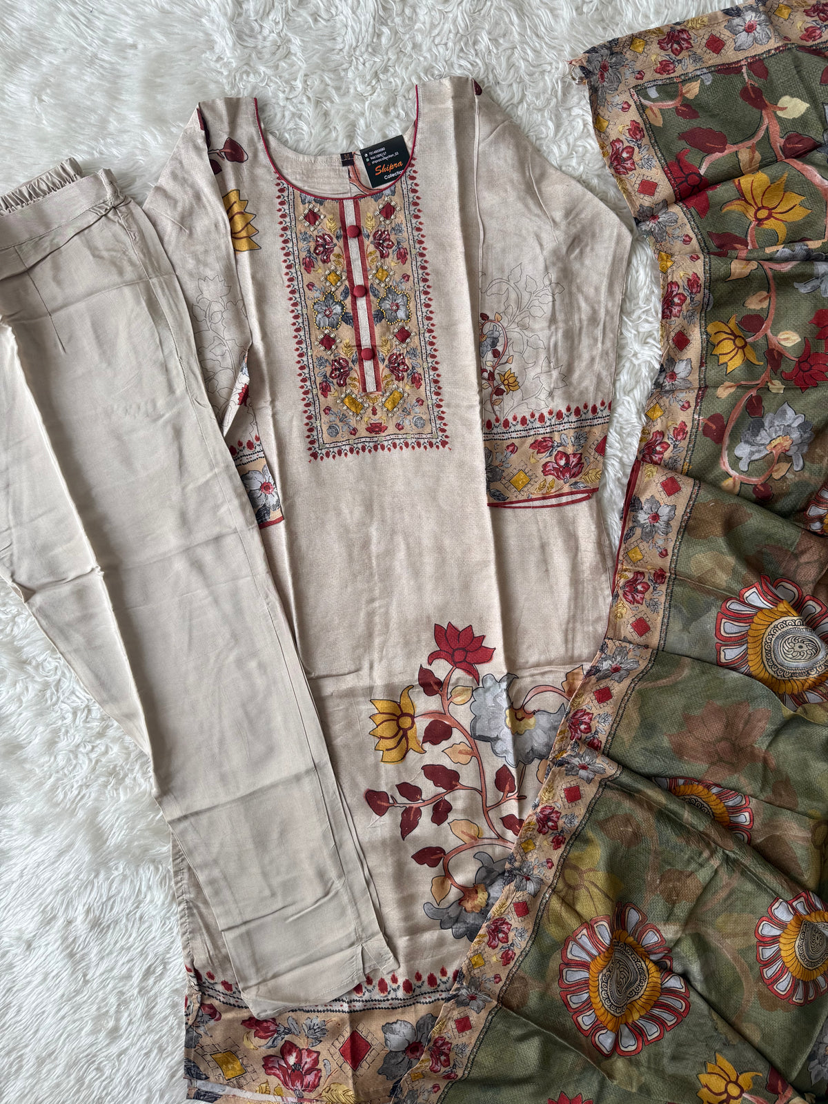 Crepe Silk Kurti Pant Dupatta Set