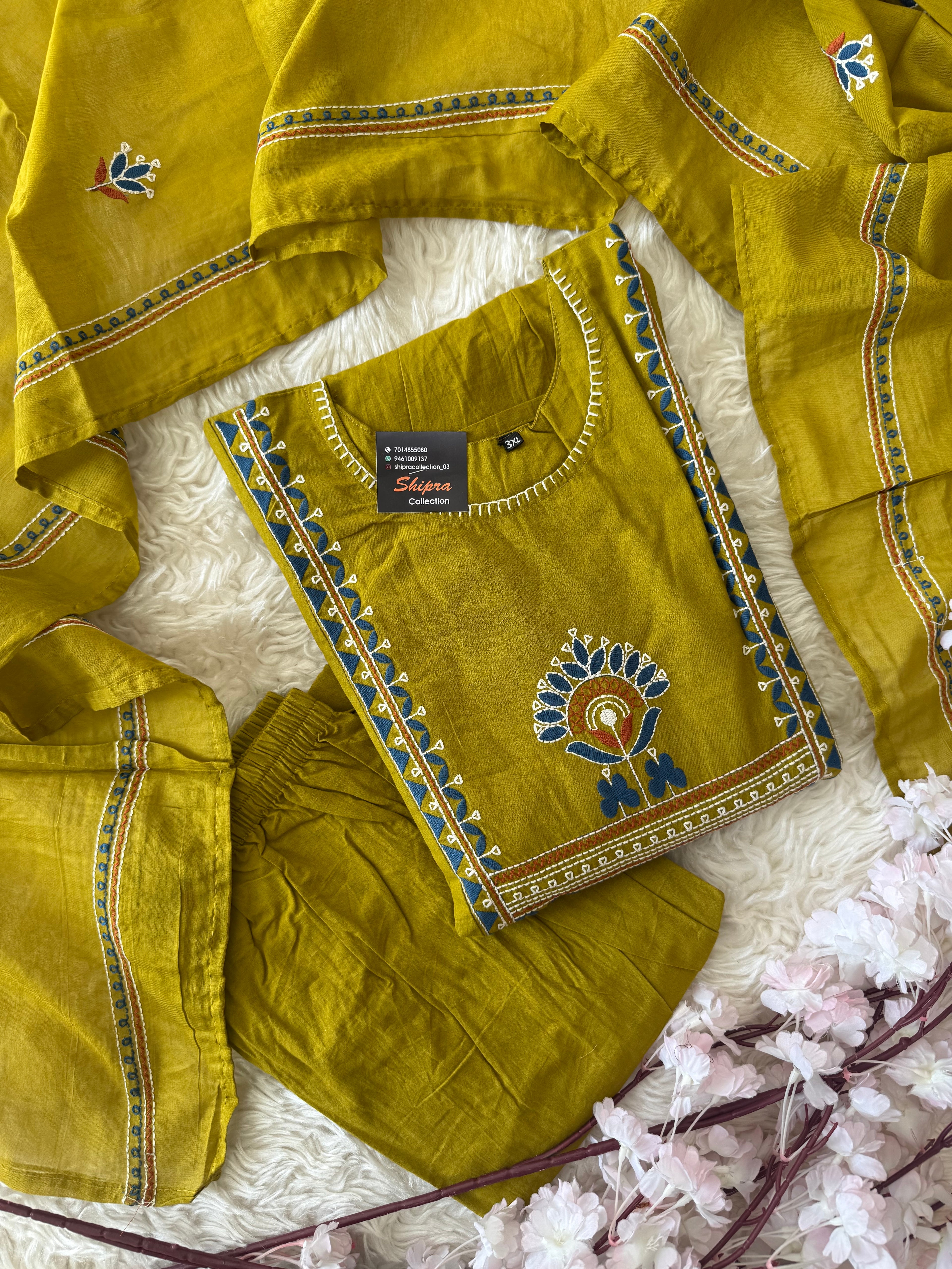 Premium Cotton FLARE Kurti Plazo Dupatta Set