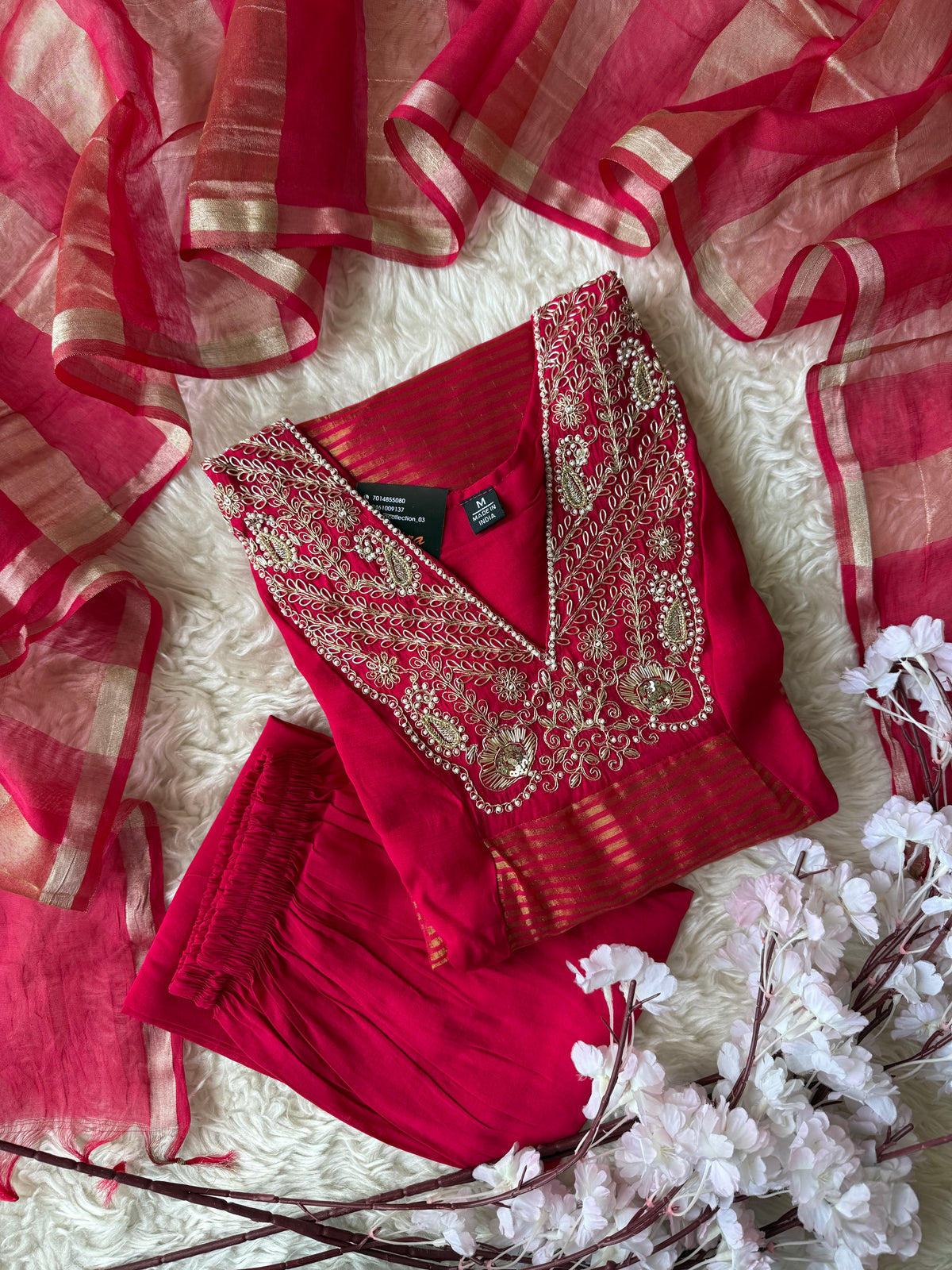 Pure Muslin Silk Kurti Pant Dupatta Set