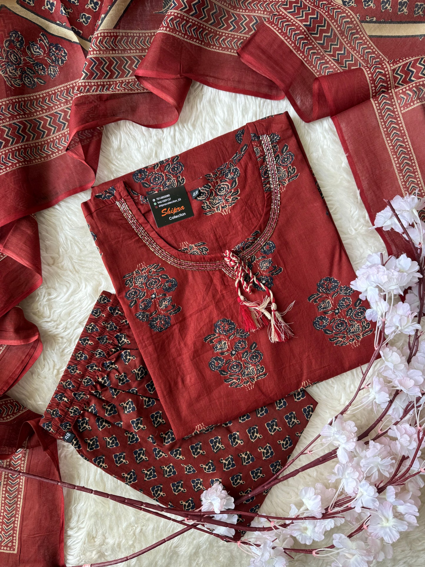 Pure Cotton Kurti Pant Dupatta Set