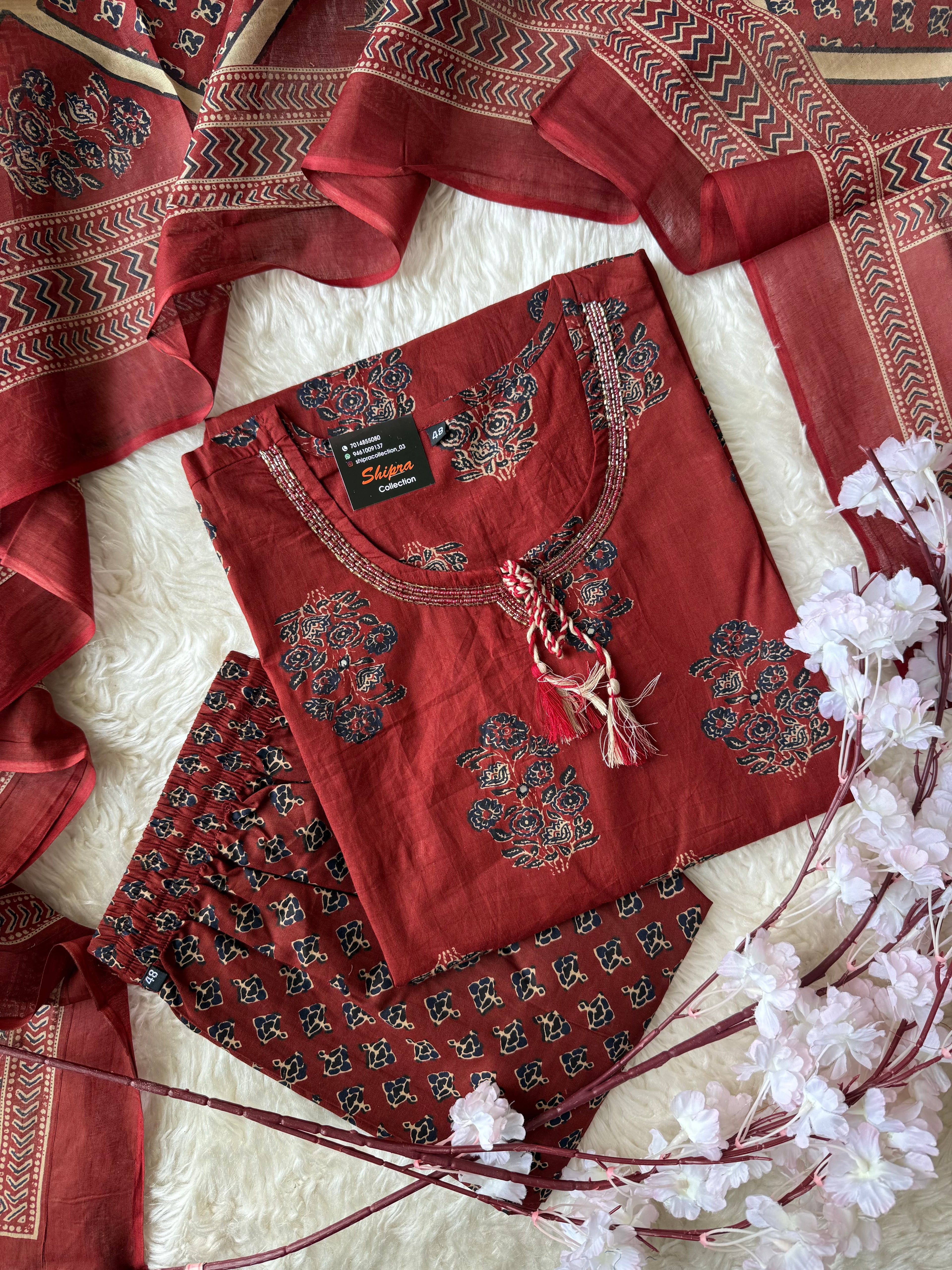 Pure Cotton Kurti Pant Dupatta Set