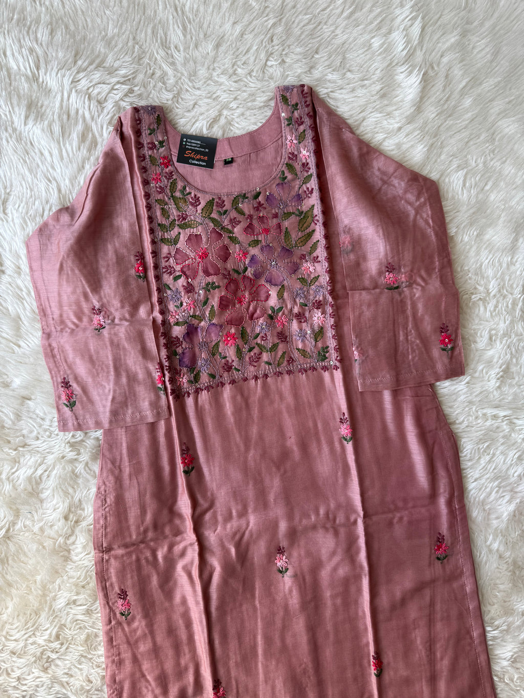 Pure Chanderi Silk Kurti Pant Dupatta Set