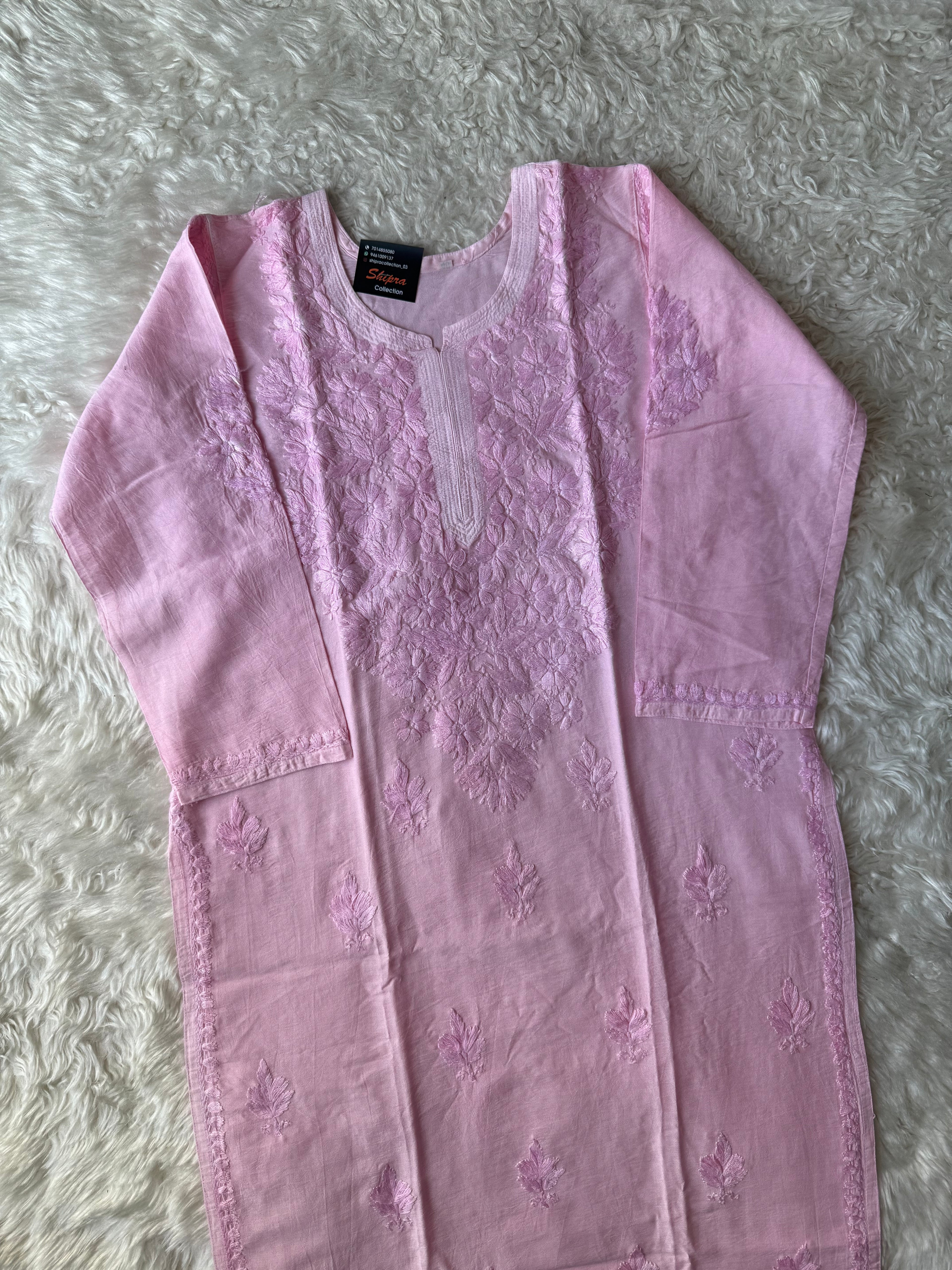 Chanderi Silk Chikankari Kurti Pant Dupatta Set