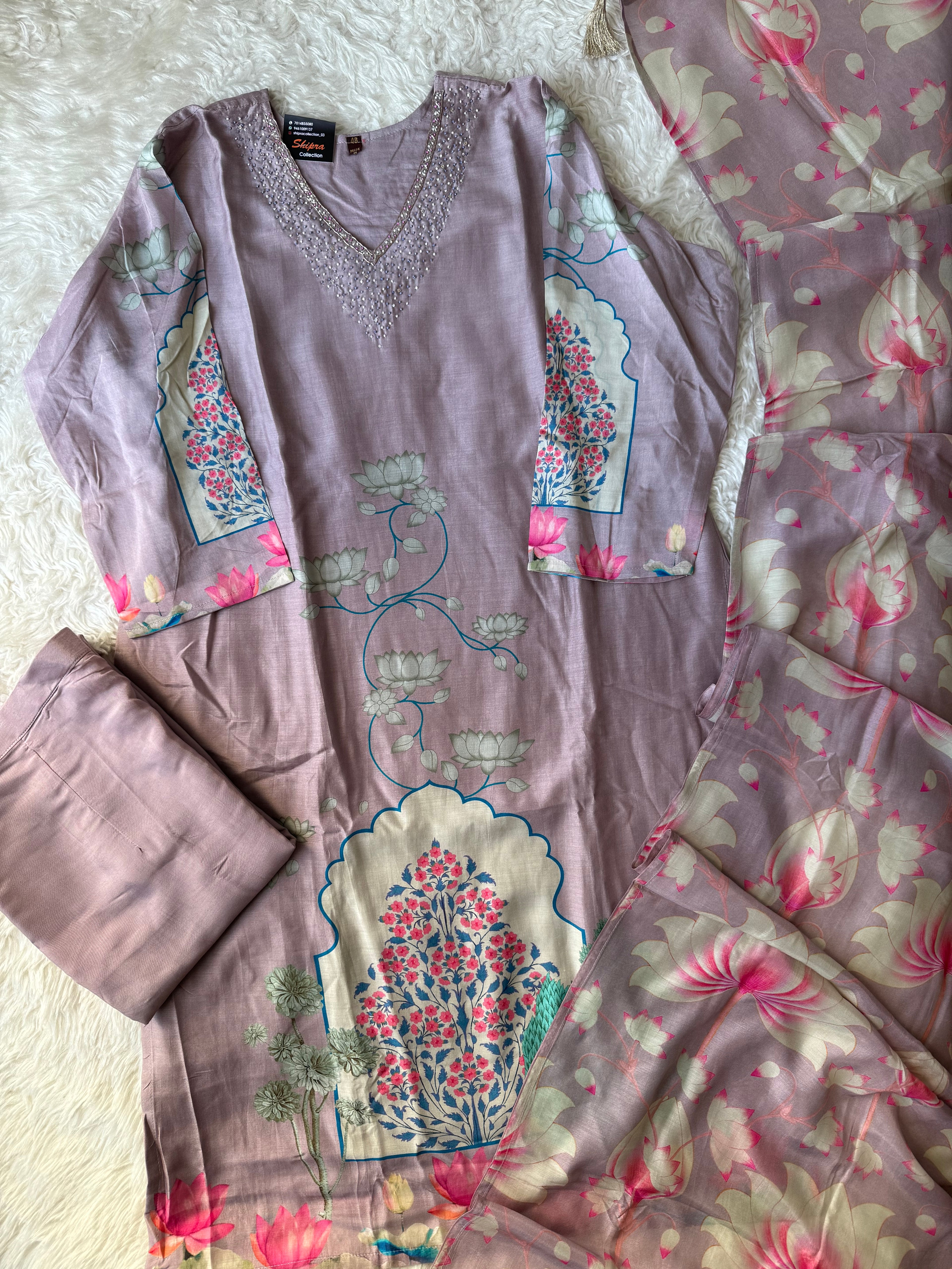 “Plus Size” Russian Silk Kurti Pant Dupatta Set