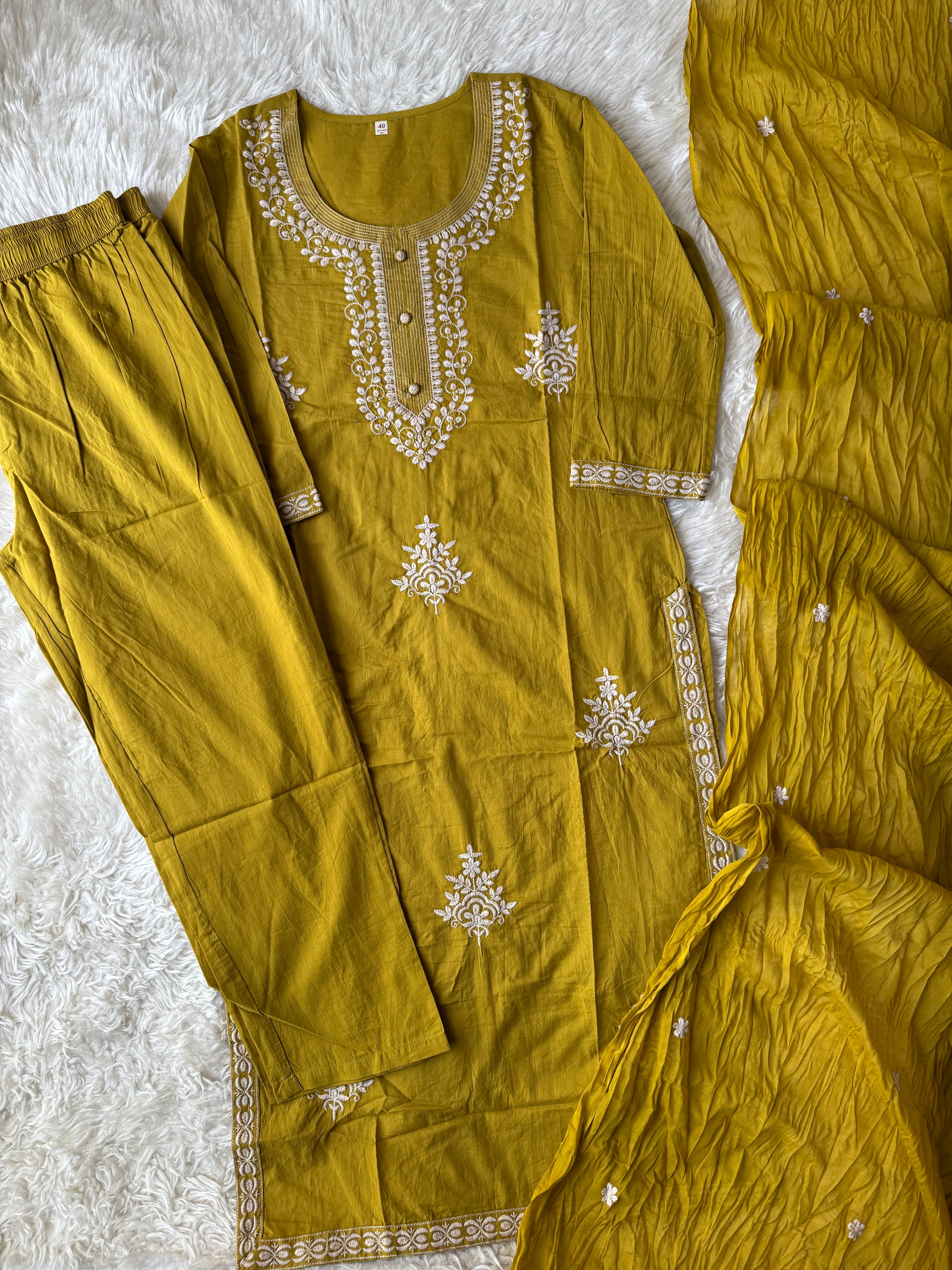 Premium Cotton Kurti Pant Dupatta Set