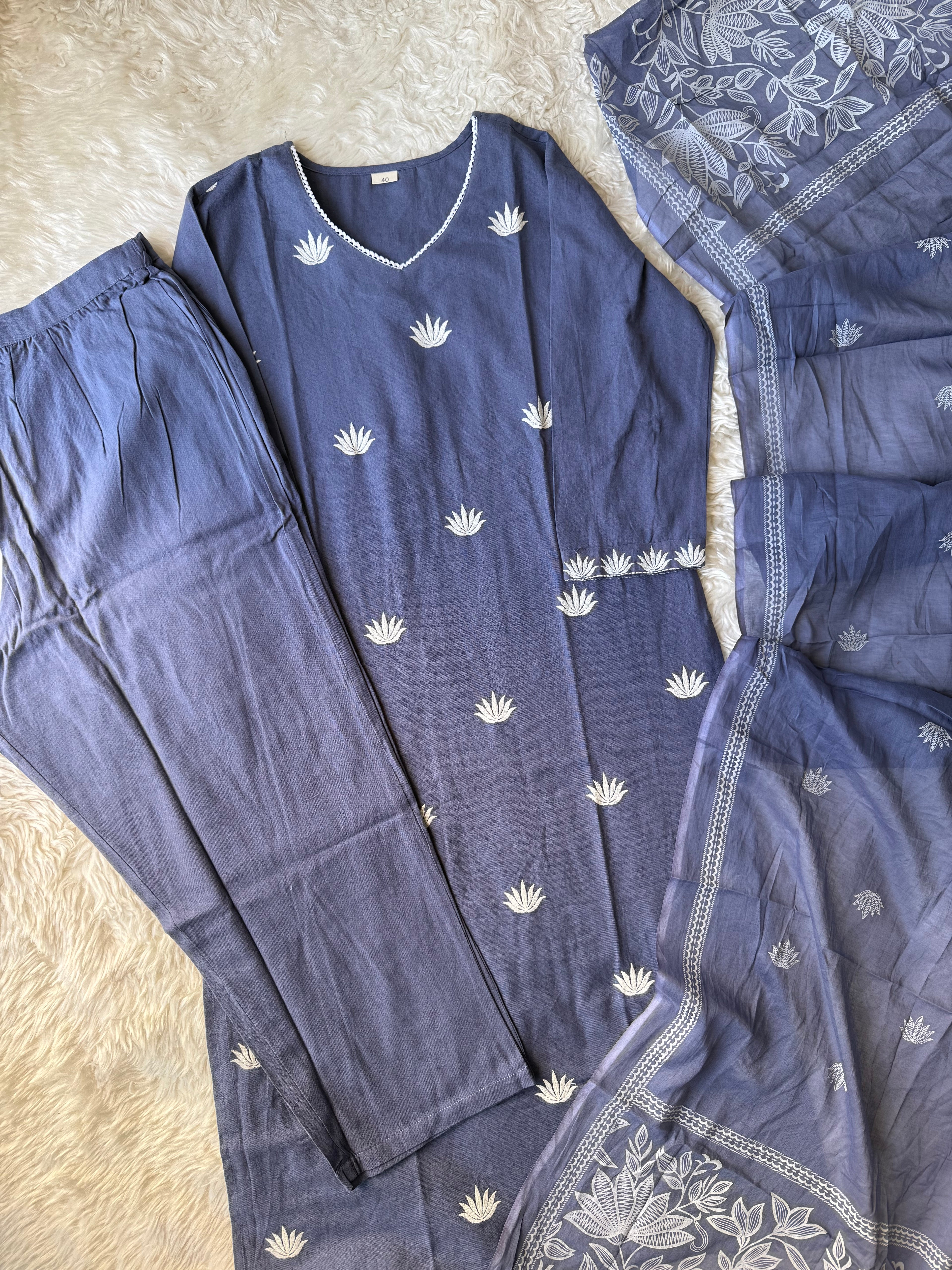 Khadi Cotton Kurti Pant Dupatta Set