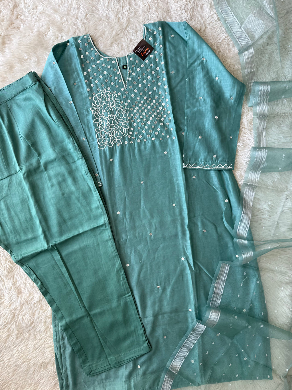 “Plus Size” Pure Chanderi Silk Kurti Pant Dupatta Set