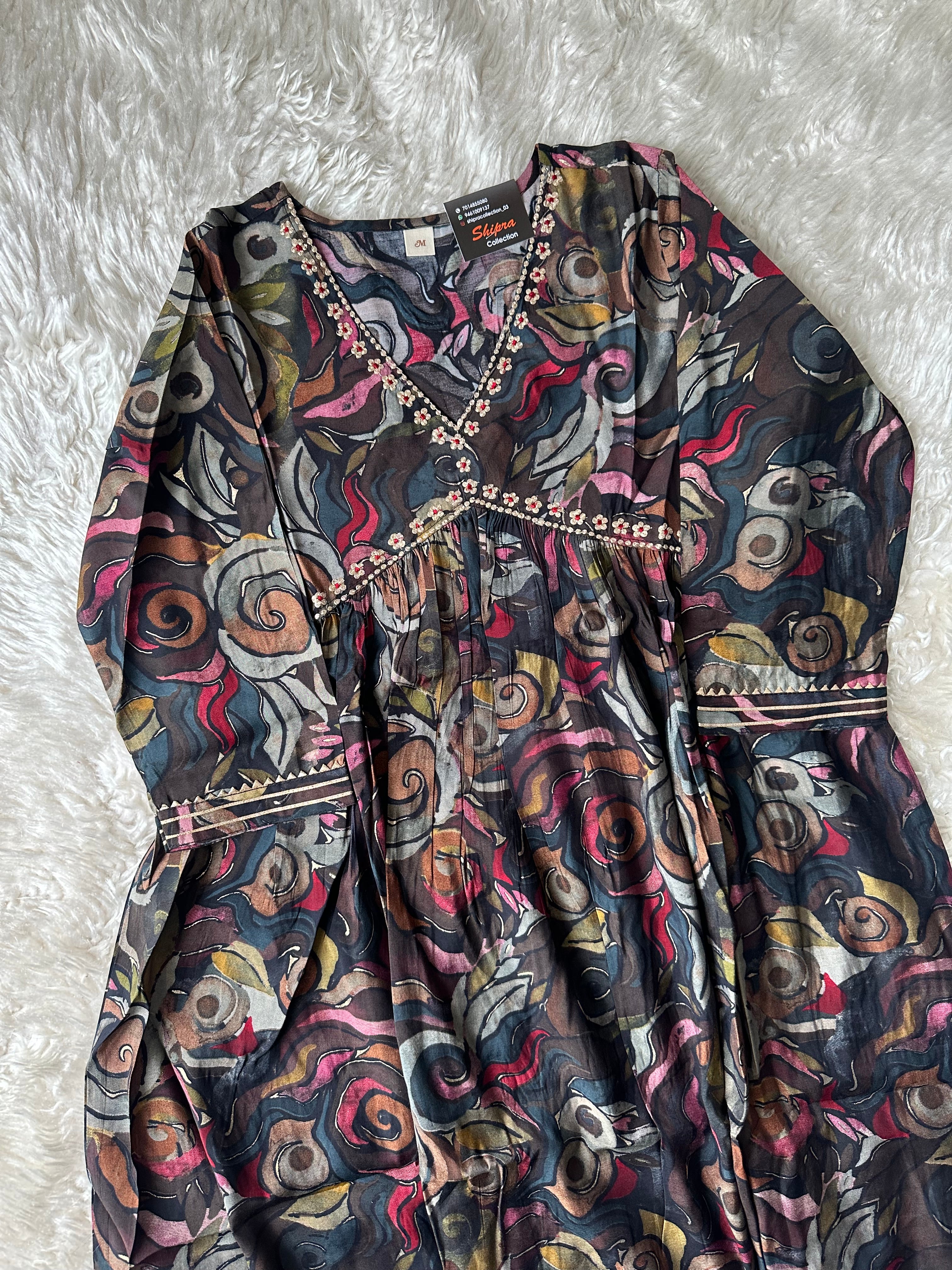 Pure Muslin Silk Alia Kurti Pant Set