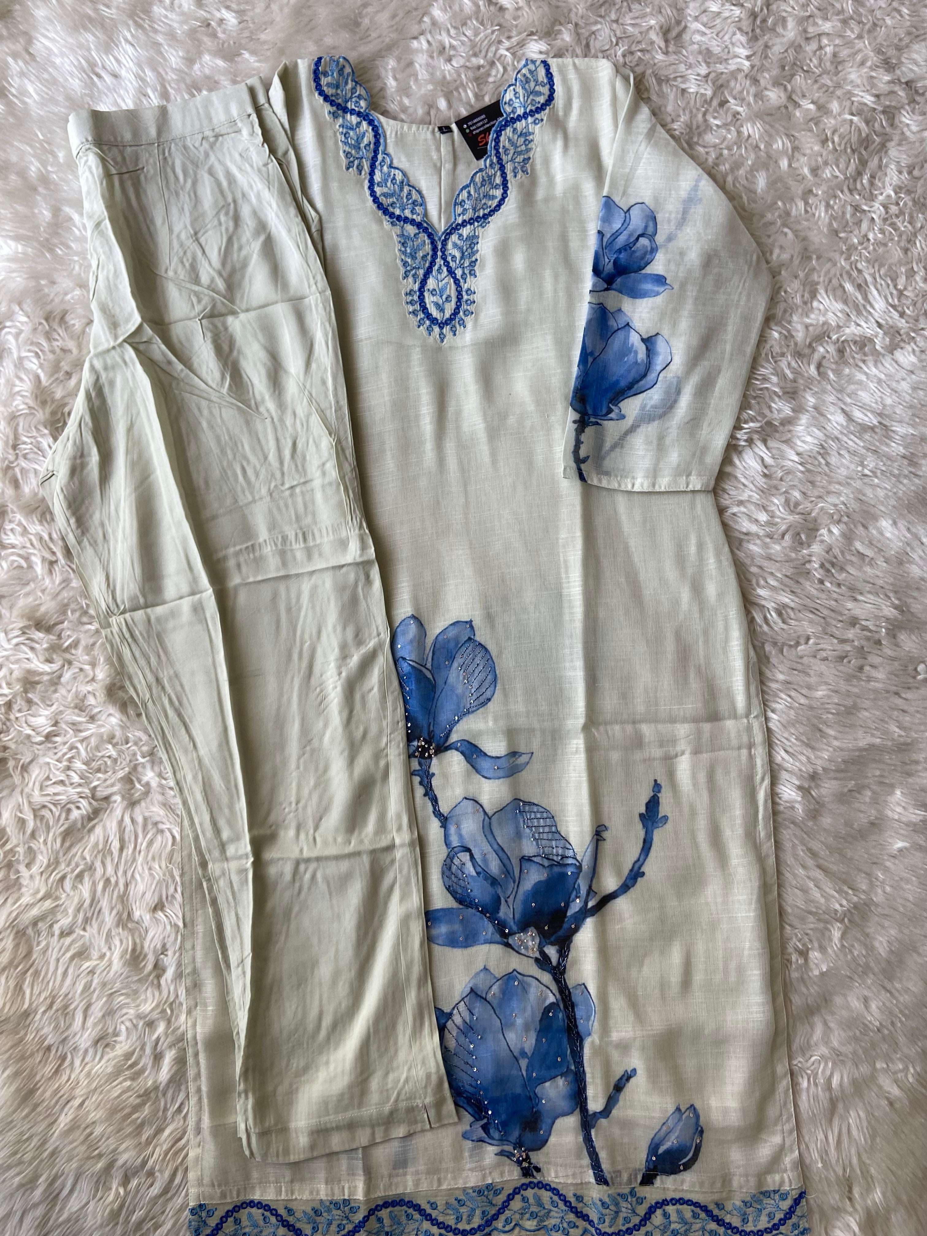 Linen Kurti Pant Dupatta Set