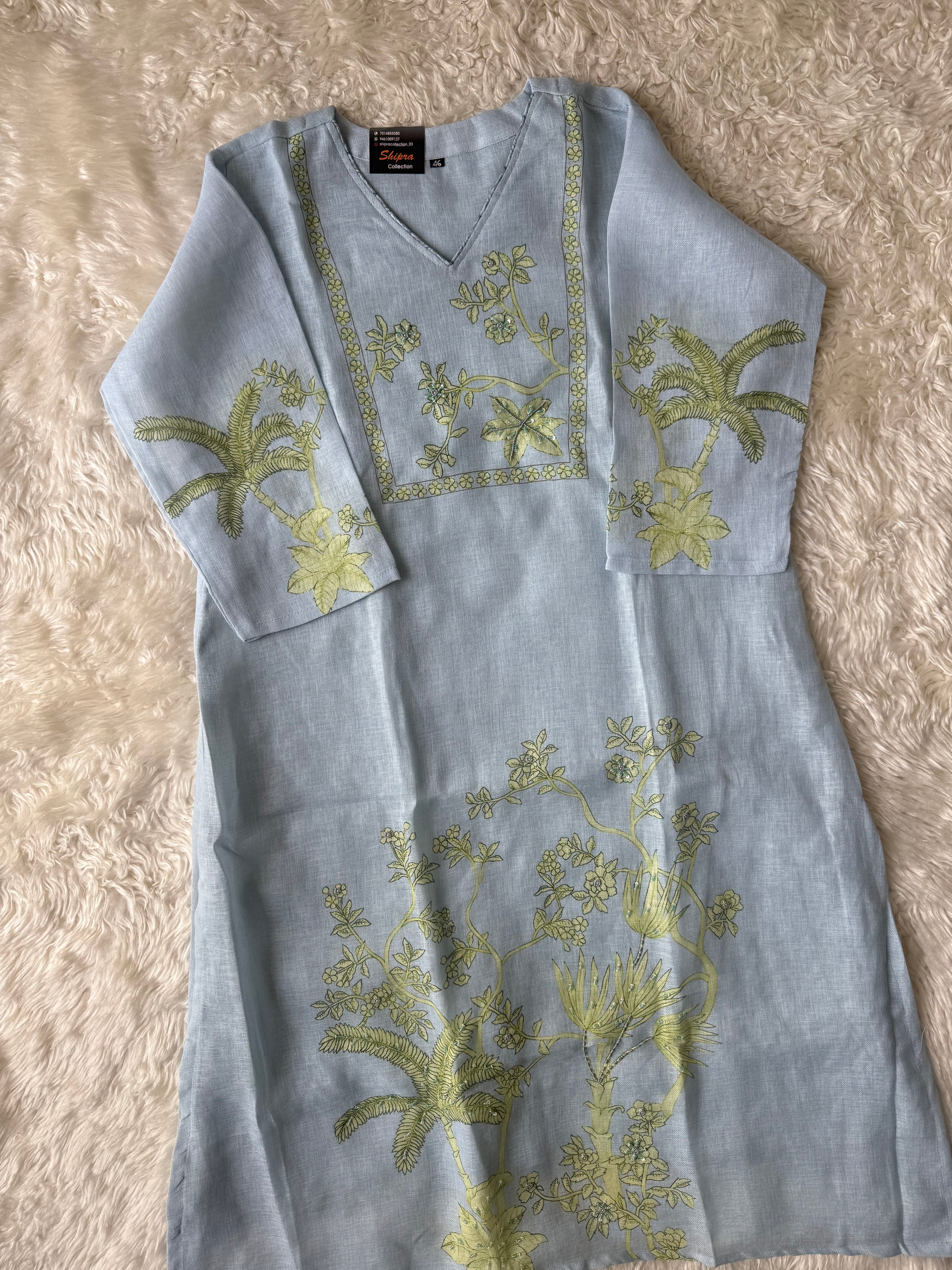 “Plus Size” Linen Kurti Pant Dupatta Set