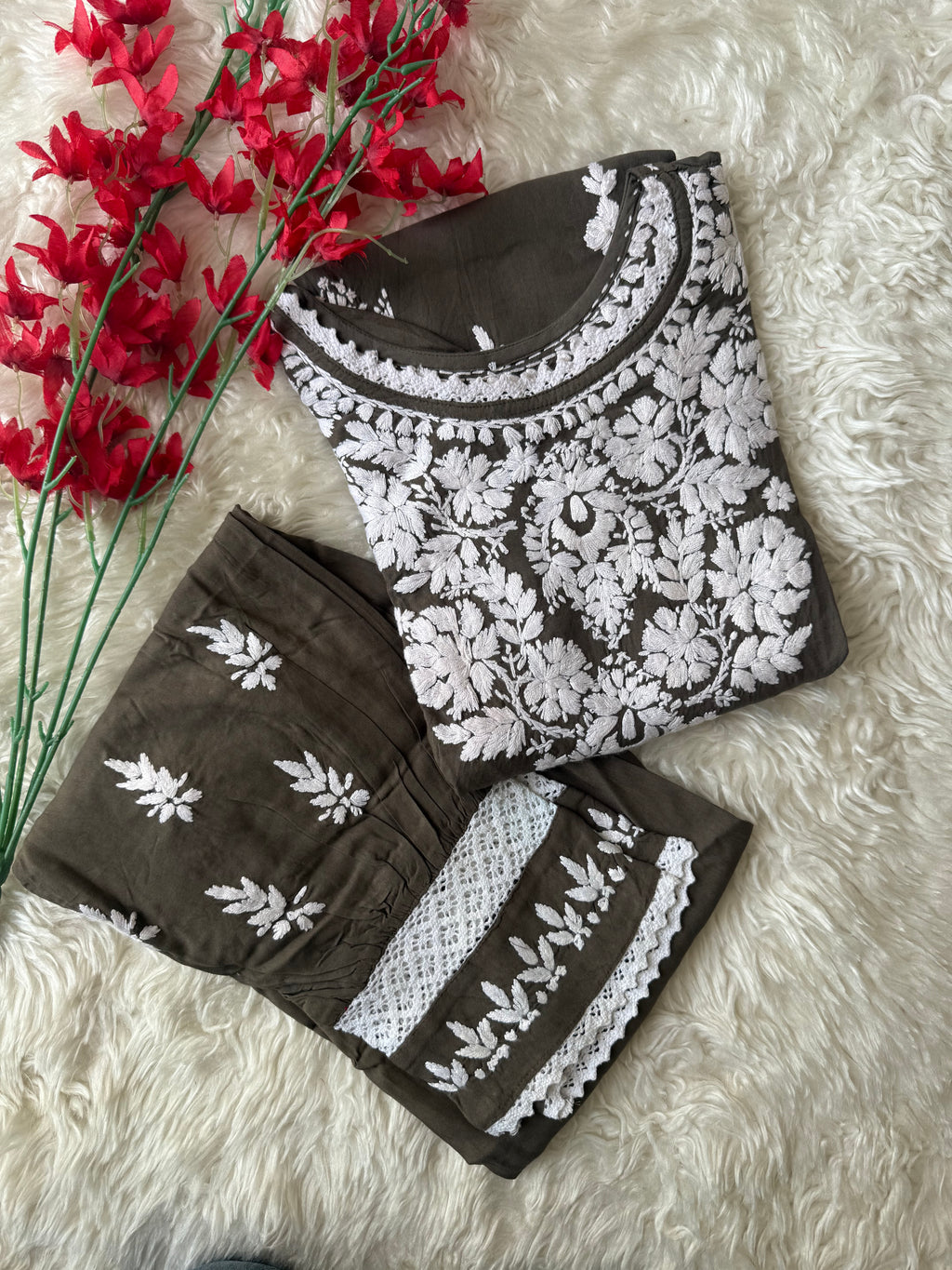 Heavy Rayon Chikankari Kurti Afghani Pant Set