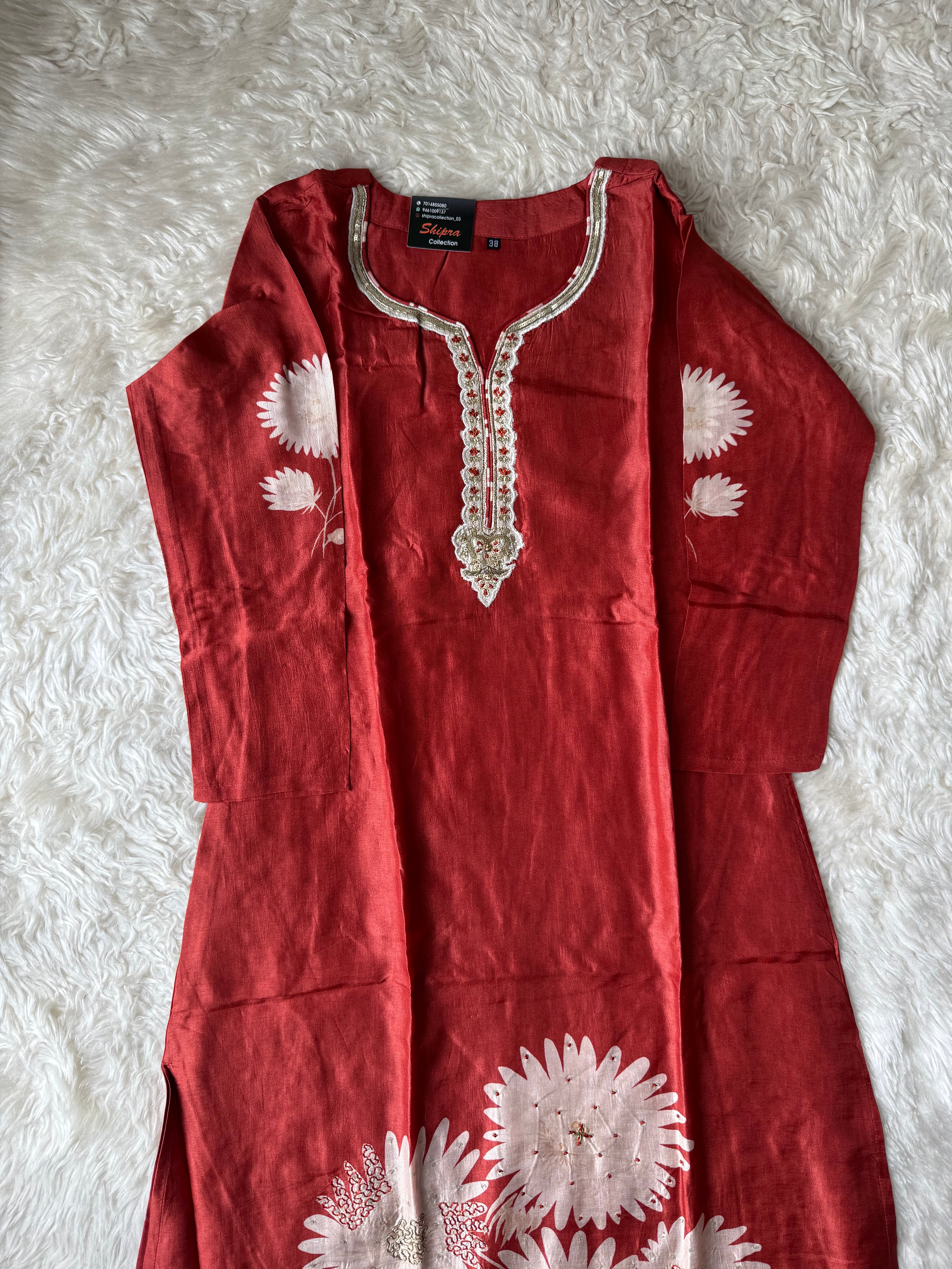 Russian Silk Kurti Pant Dupatta Set