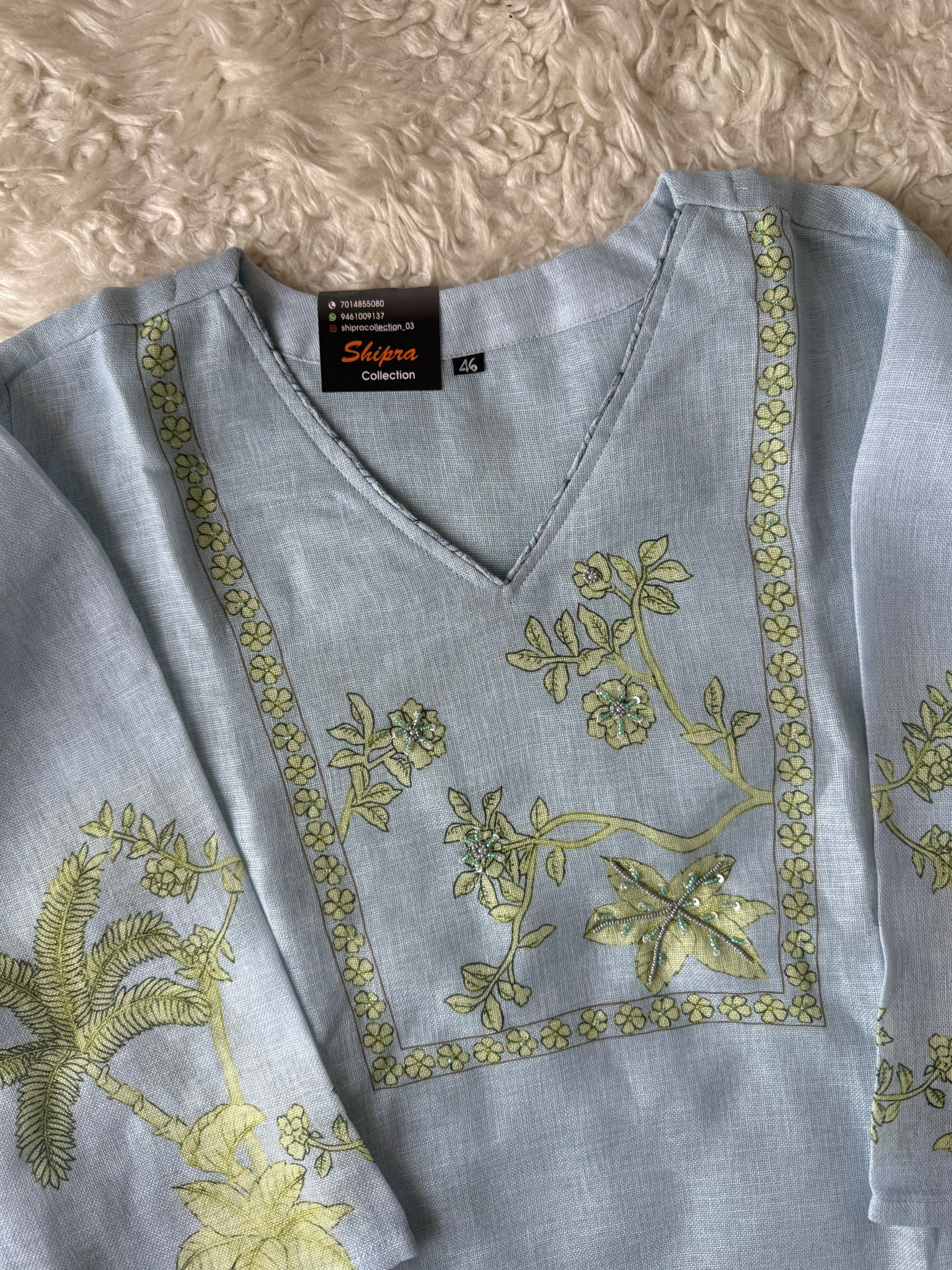 “Plus Size” Linen Kurti Pant Dupatta Set