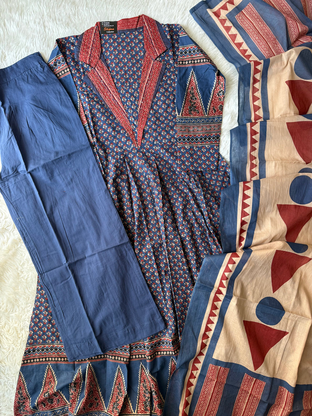 Premium Cotton Flare Kurti Pant Dupatta Set