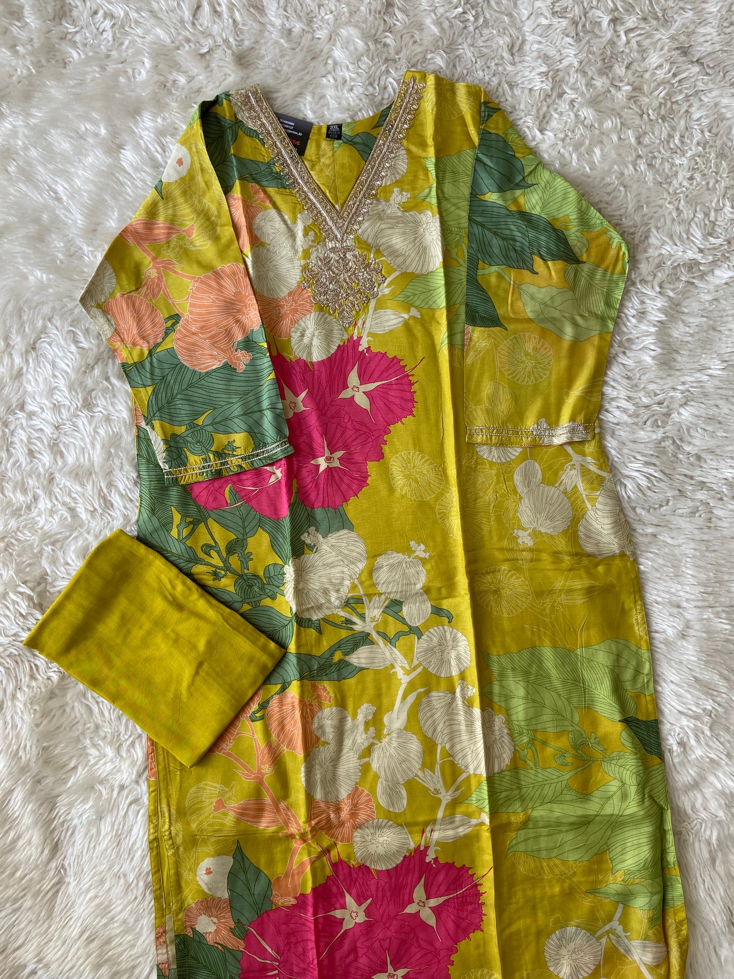 Plus Size Russian Silk Kurti Pant Dupatta Set