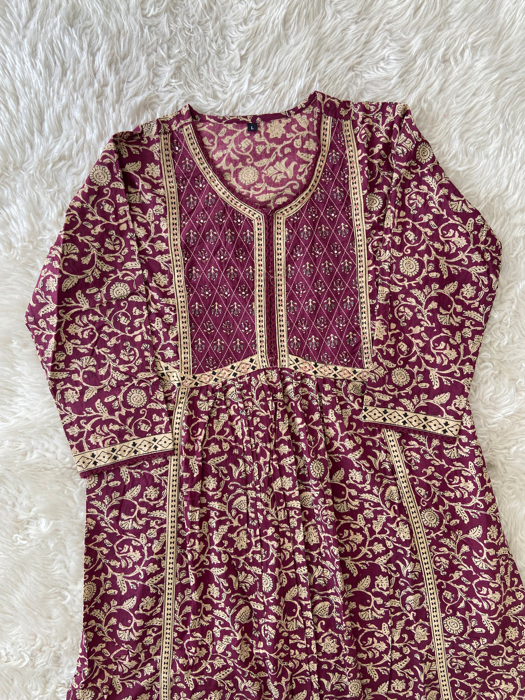Jaipuri Print A-Line Kurti Pant Dupatta Set