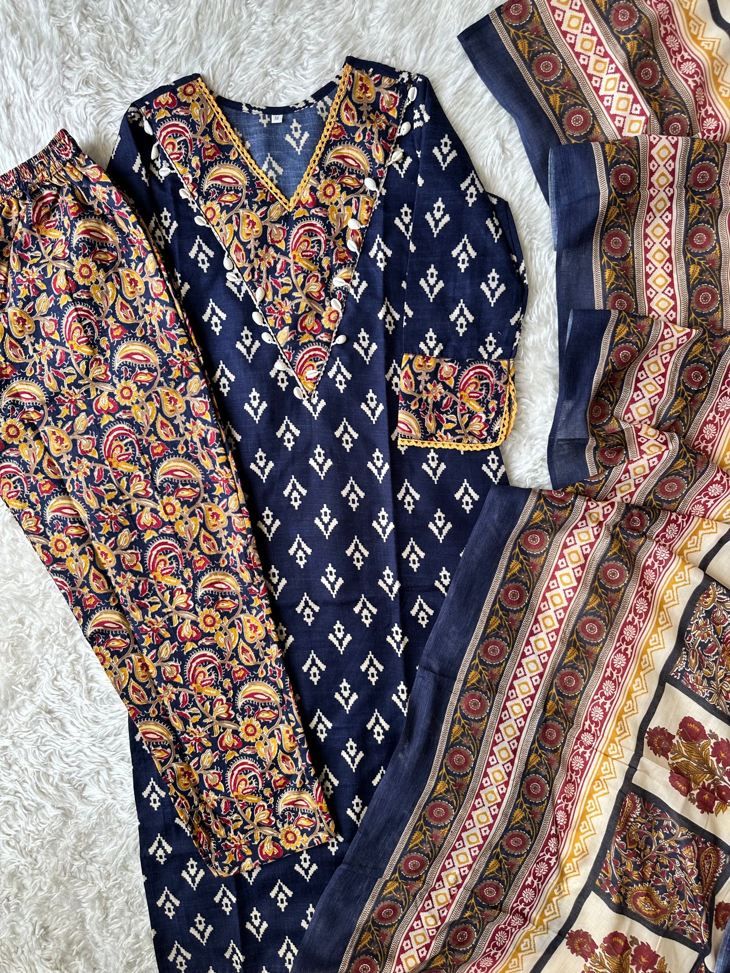 Spun Cotton Kurti Pant Dupatta Set