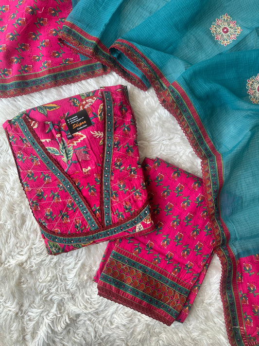 Premium Cotton FLARE Kurti Plazo Dupatta Set